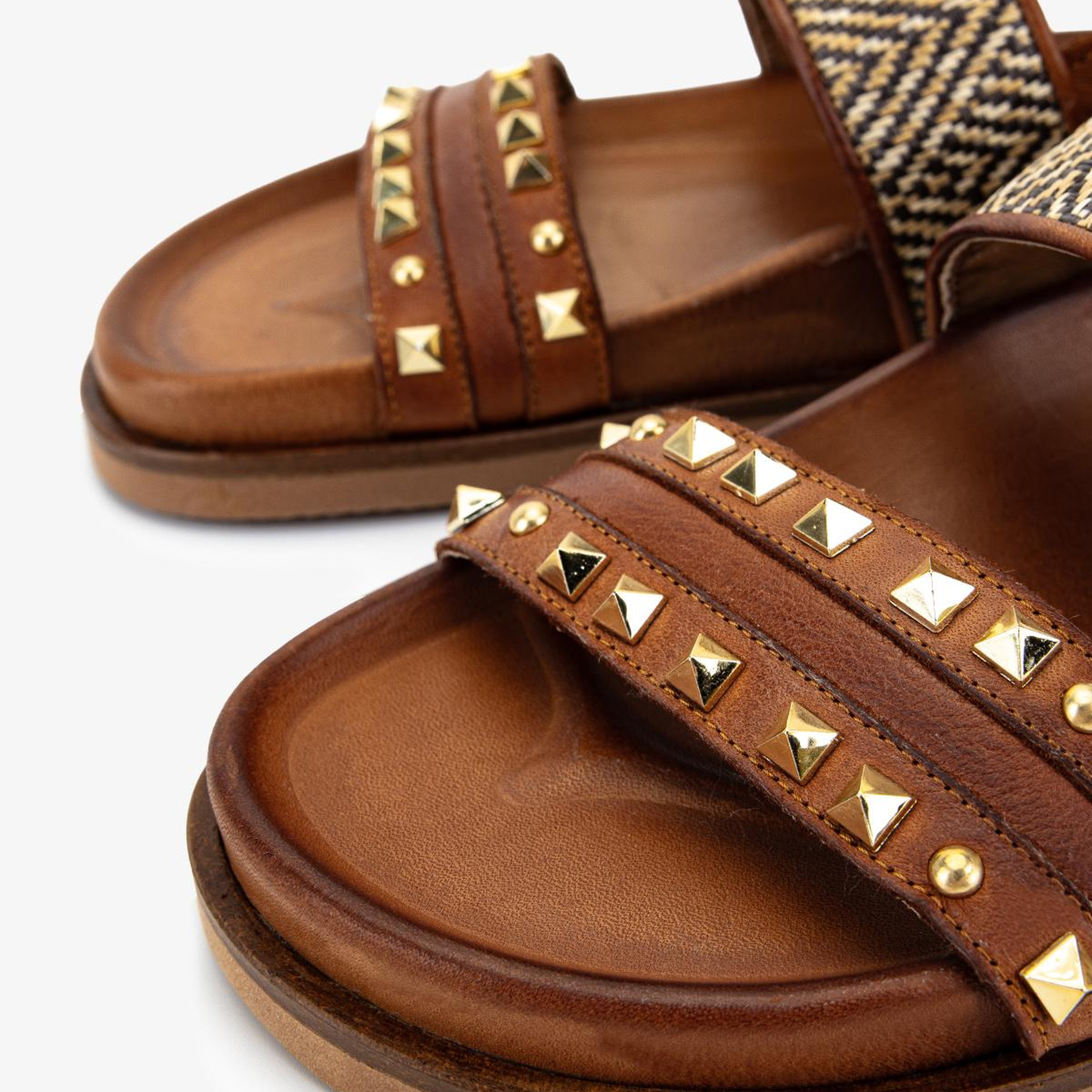 Valmenti Kadın Deri & Tekstil Taba Düz Sandalet