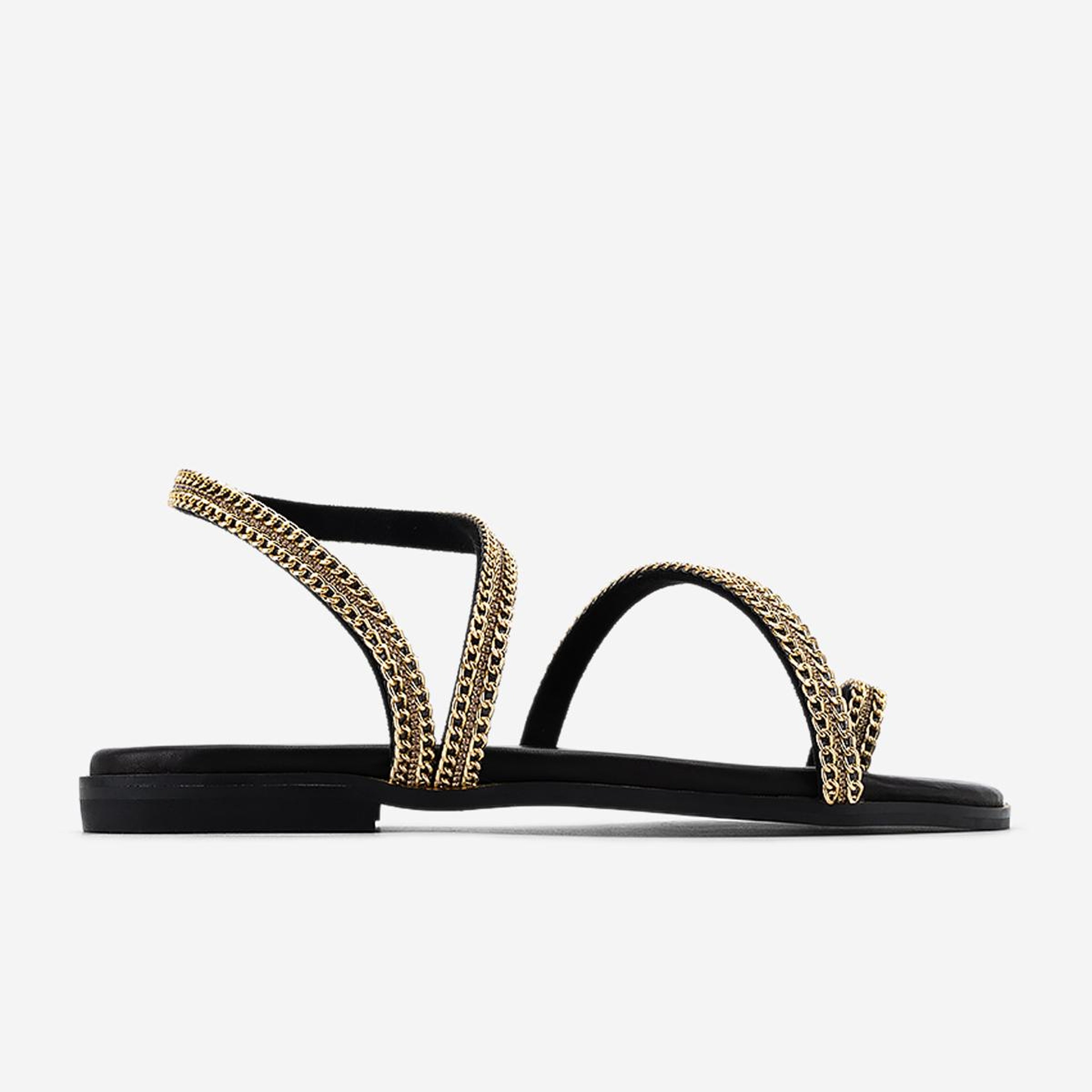 Valmenti Kadın Hakiki Deri Black/Gold Düz Sandalet