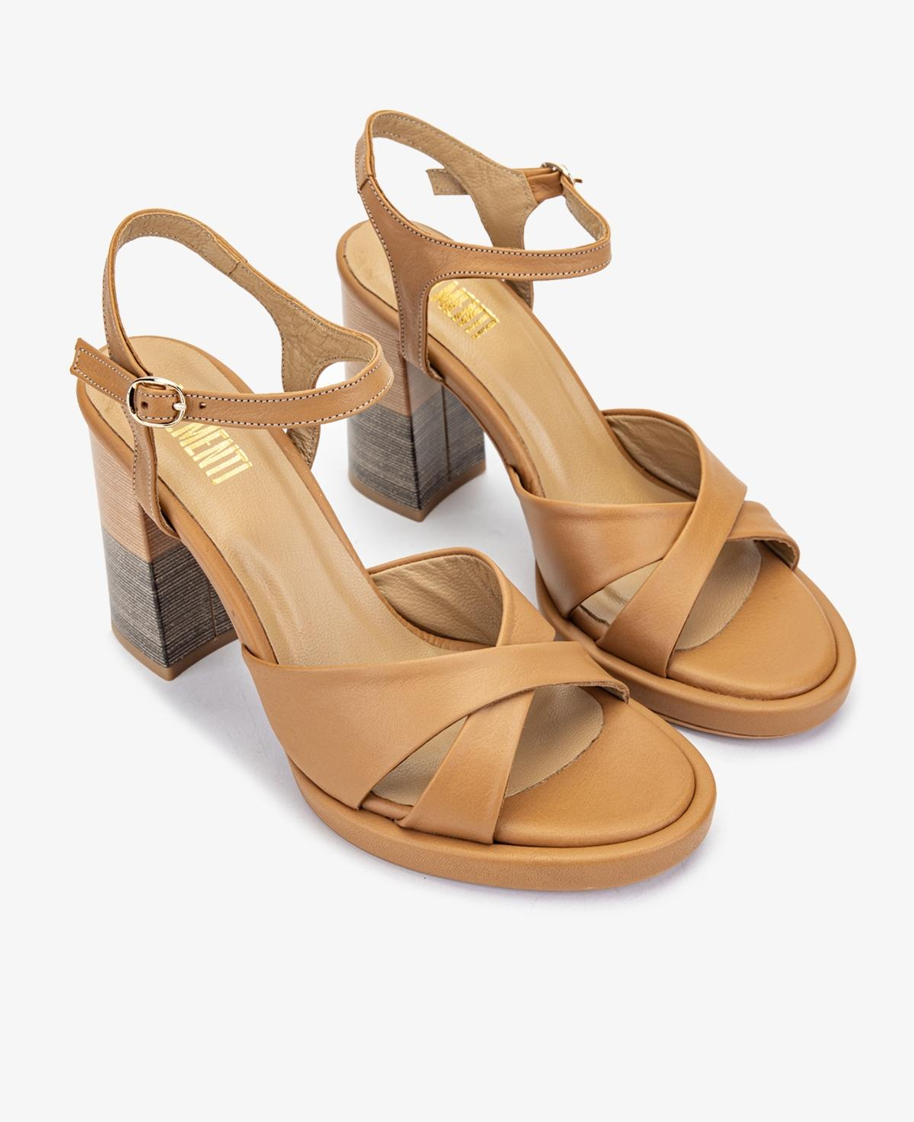 Valmenti Kadın Hakiki Deri Taba Topuklu Sandalet