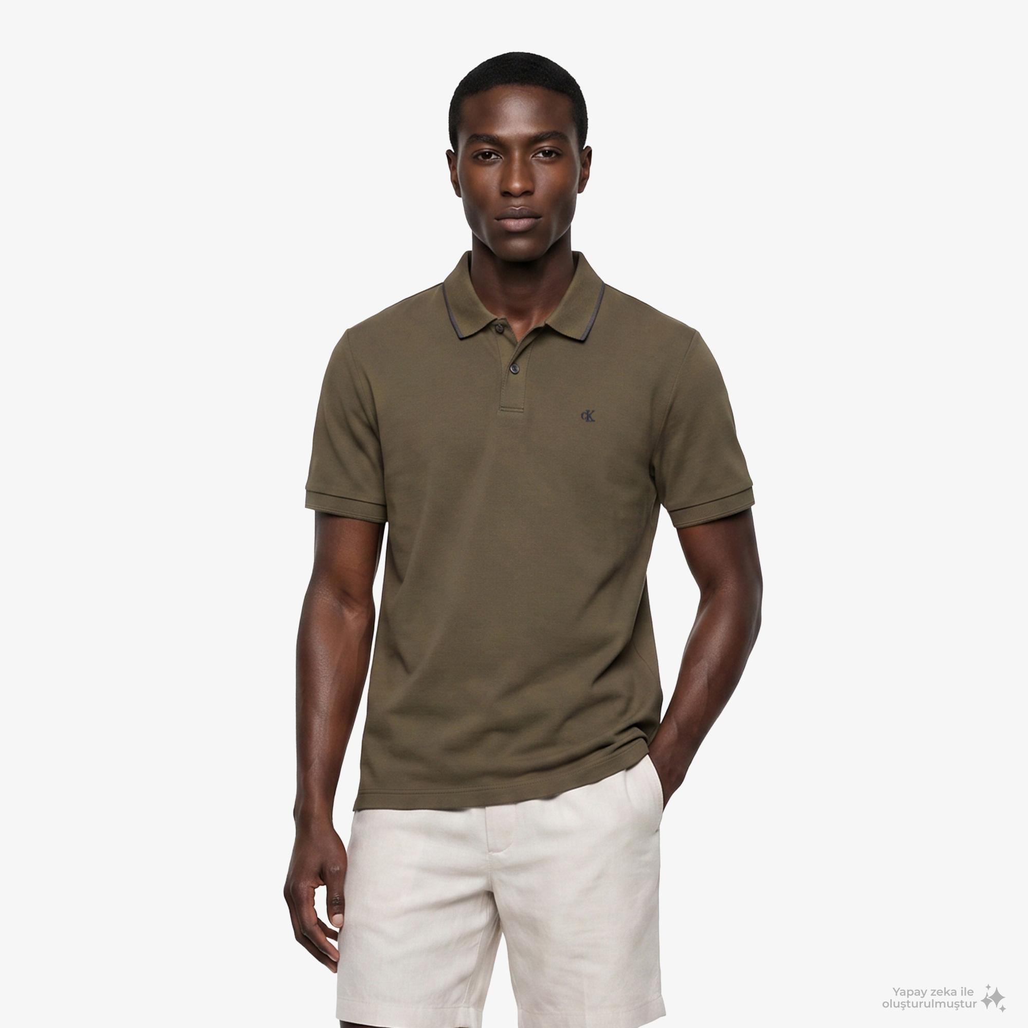 Calvin Klein Refined Pique Tipped Classic Erkek Sarı Polo