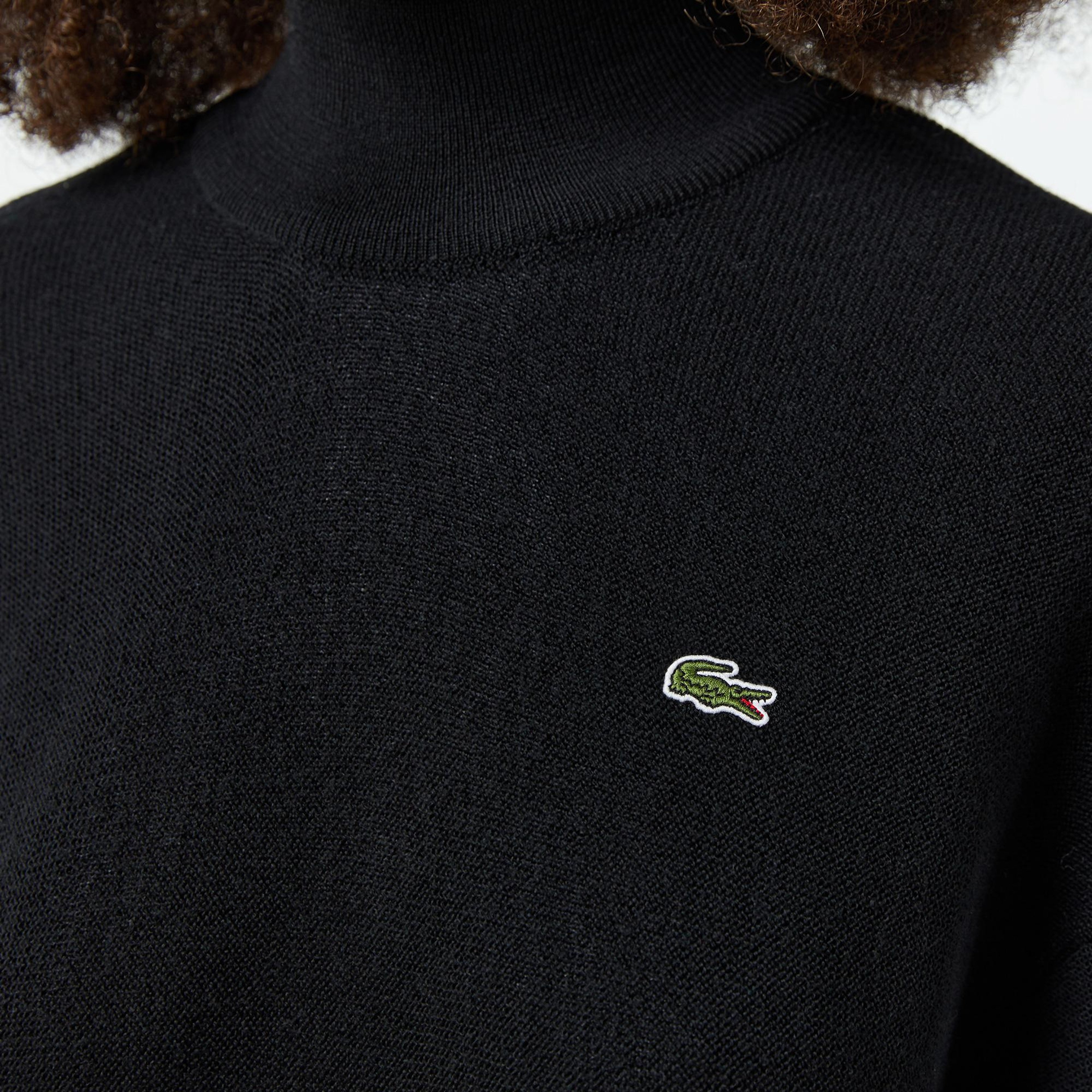 Lacoste Kadın Relaxed Fit Dik Yaka Yün Siyah Kazak
