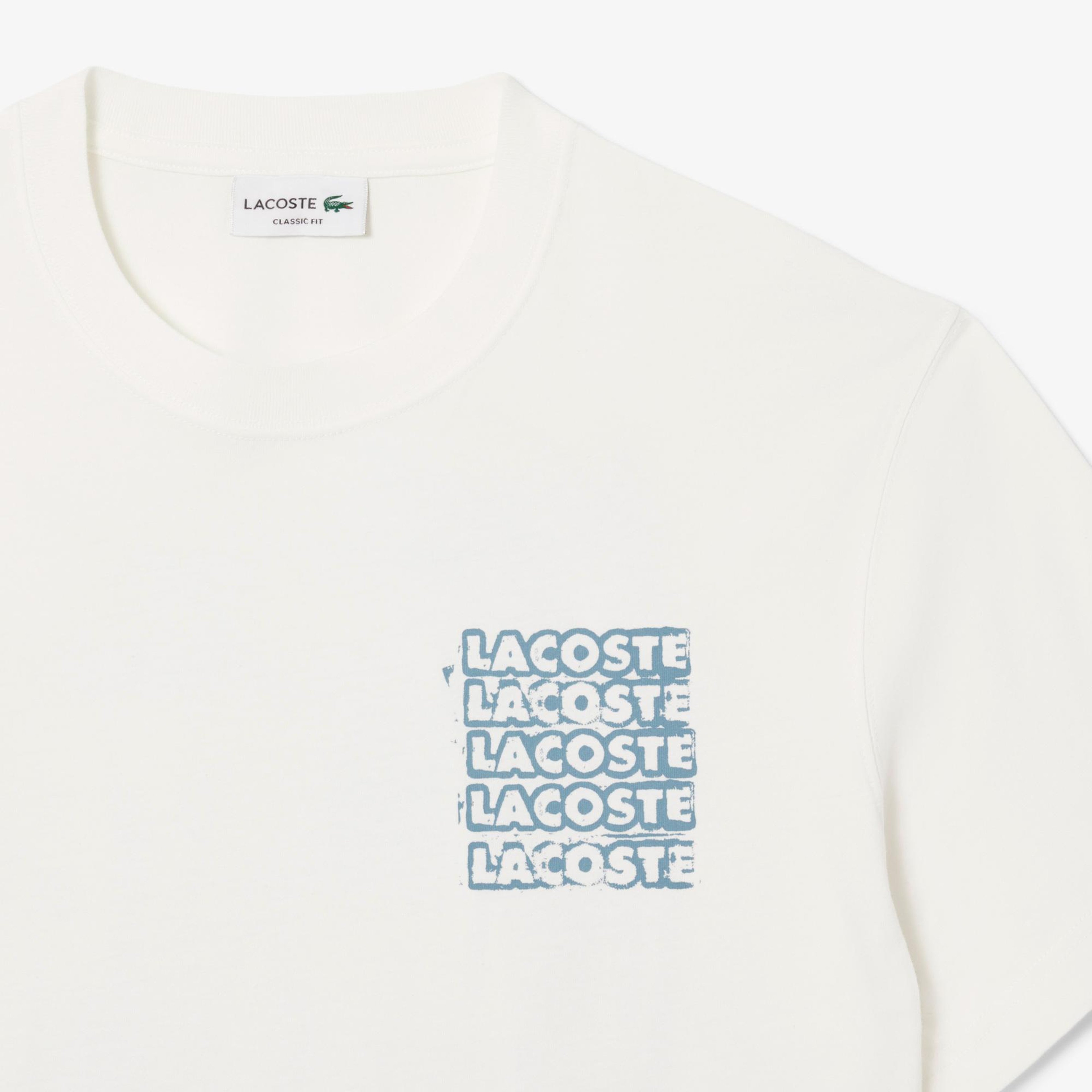 Lacoste Erkek Classic Fit Bisiklet Yaka Baskılı Krem T-Shirt