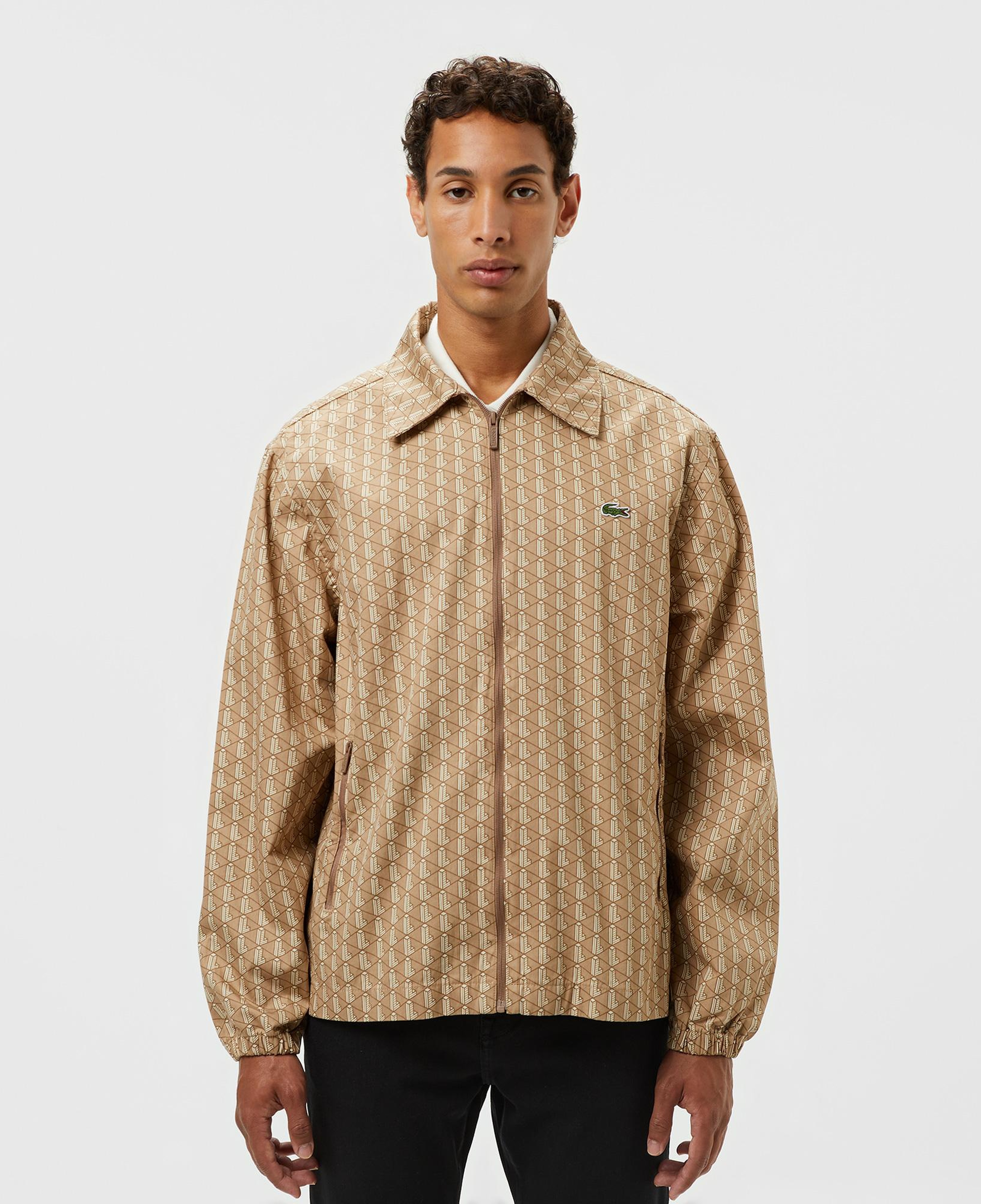 Erkek Loose Fit Monogram Bej Ceket