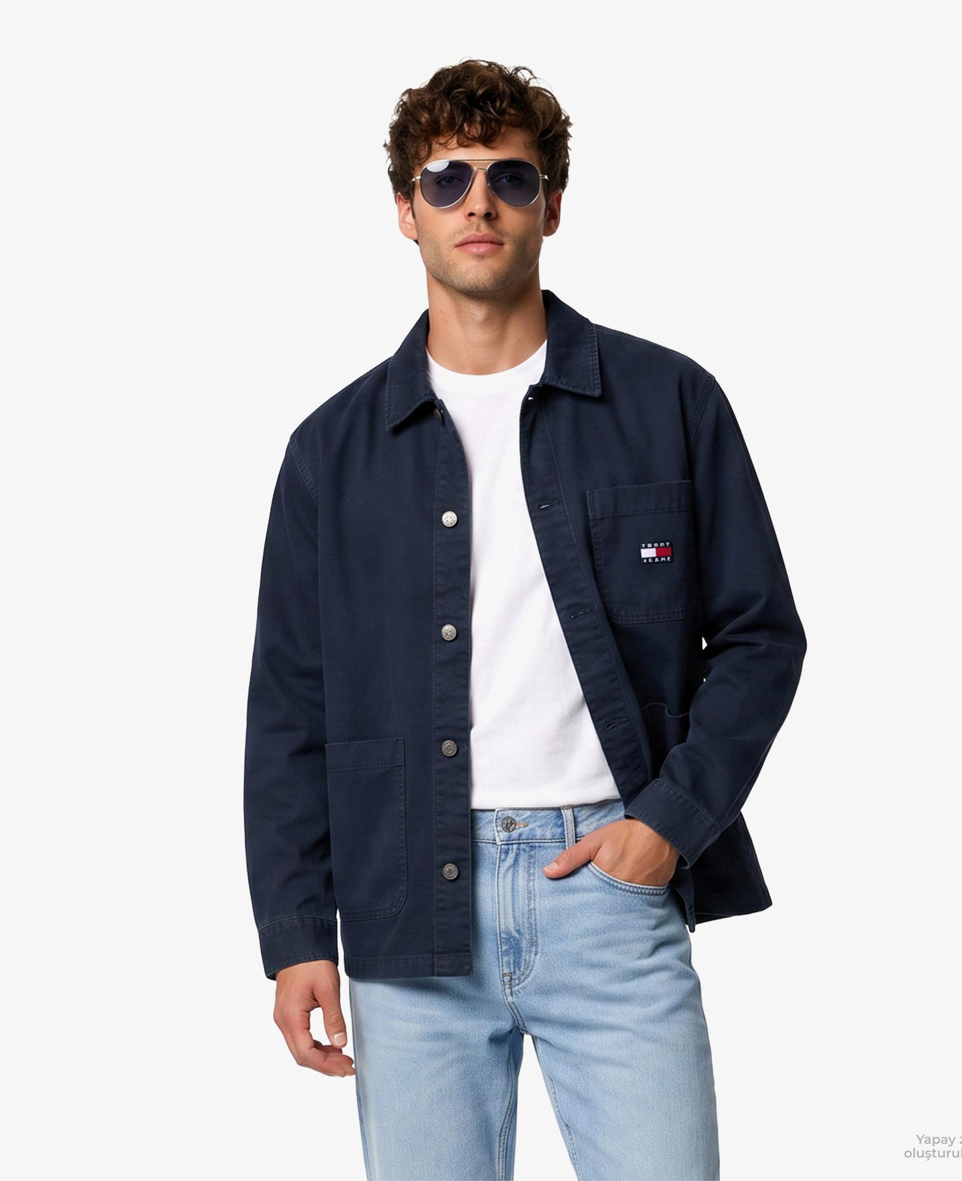 Tommy Hilfiger Overshirt Erkek Lacivert Gömlek