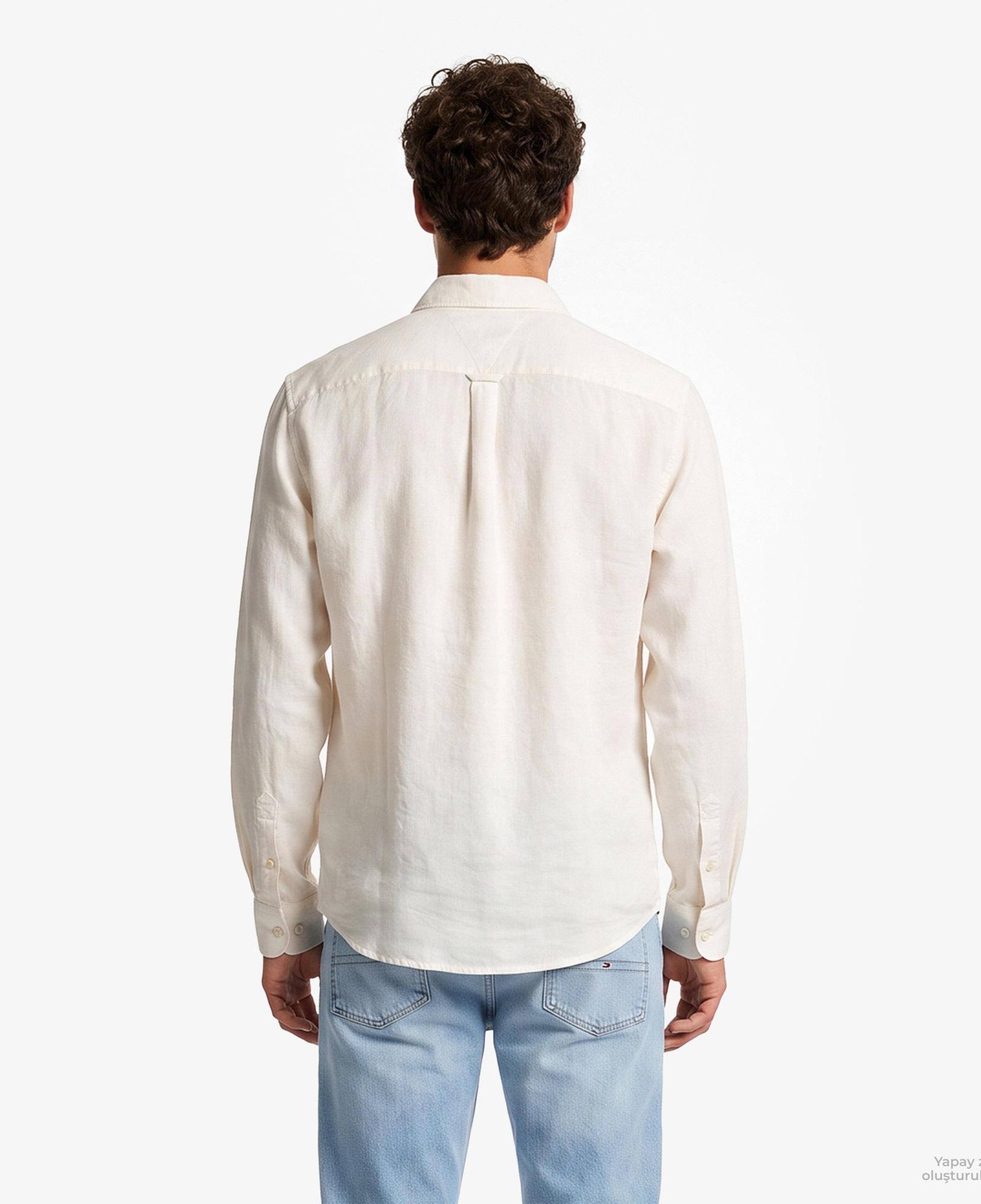 Tommy Hilfiger Erkek Beyaz Keten Gömlek