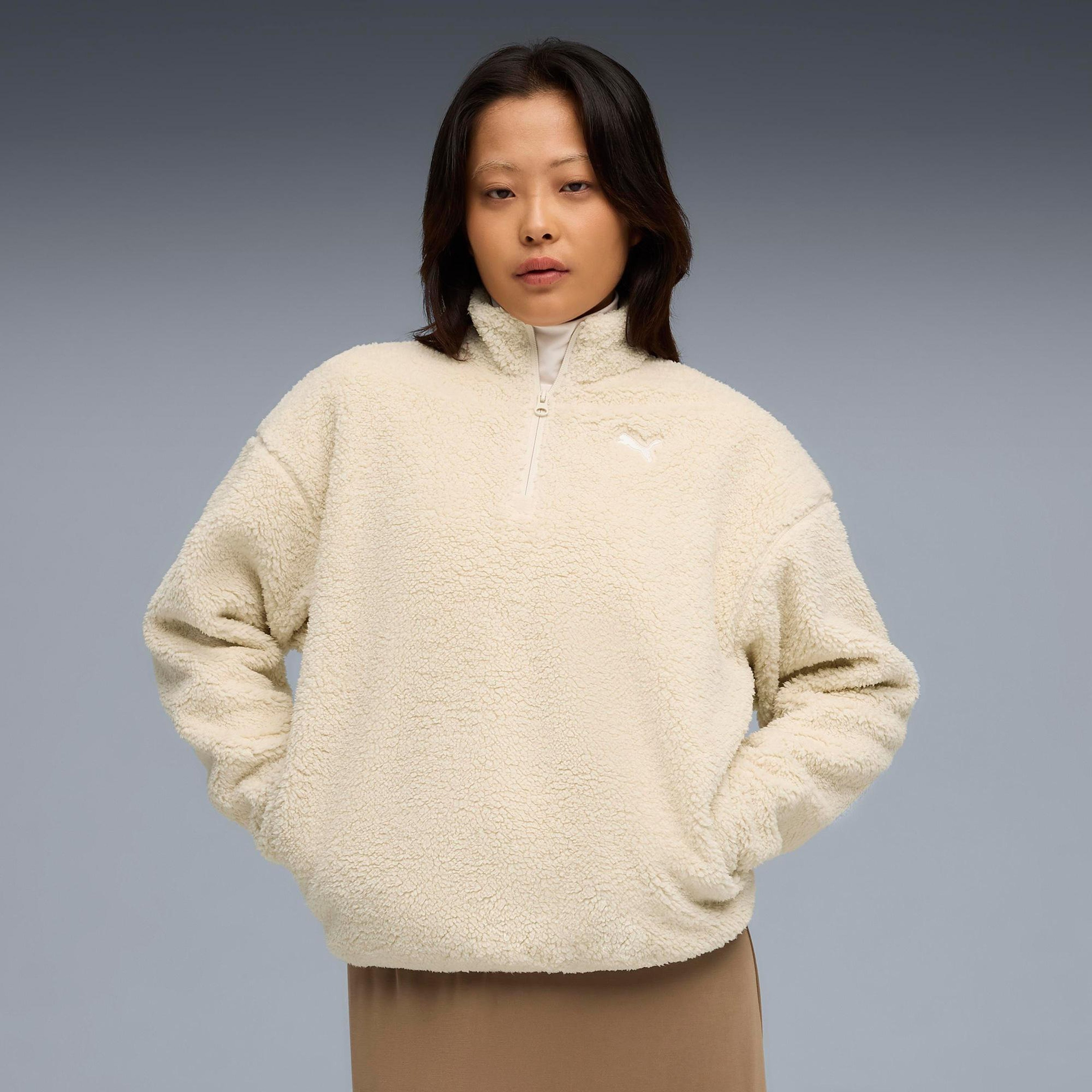Puma Ess Elevated Half-Zip Crew Kadın Krem Sweatshirt
