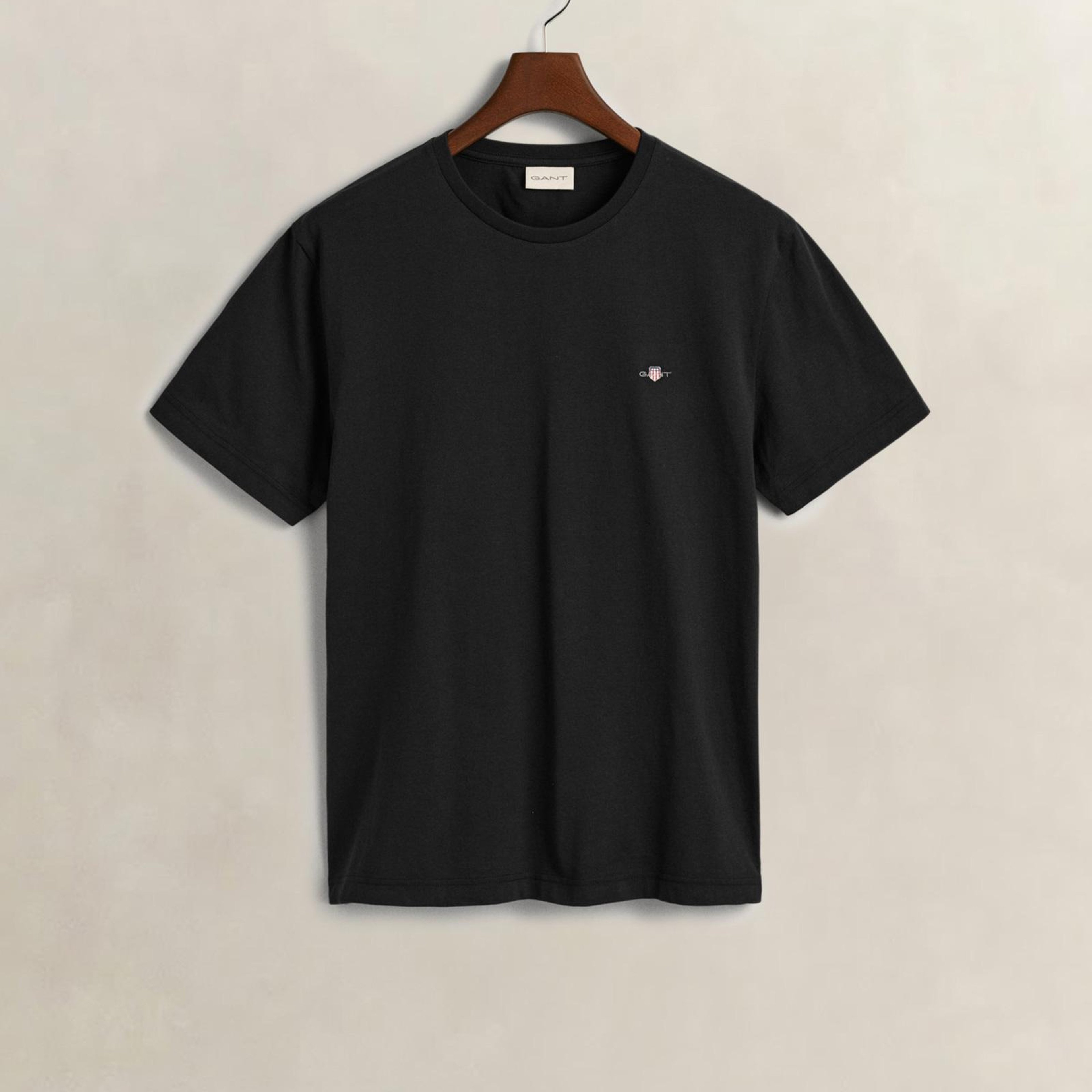 GANT Erkek Siyah Bisiklet Yaka Regular Fit Logolu T-Shirt