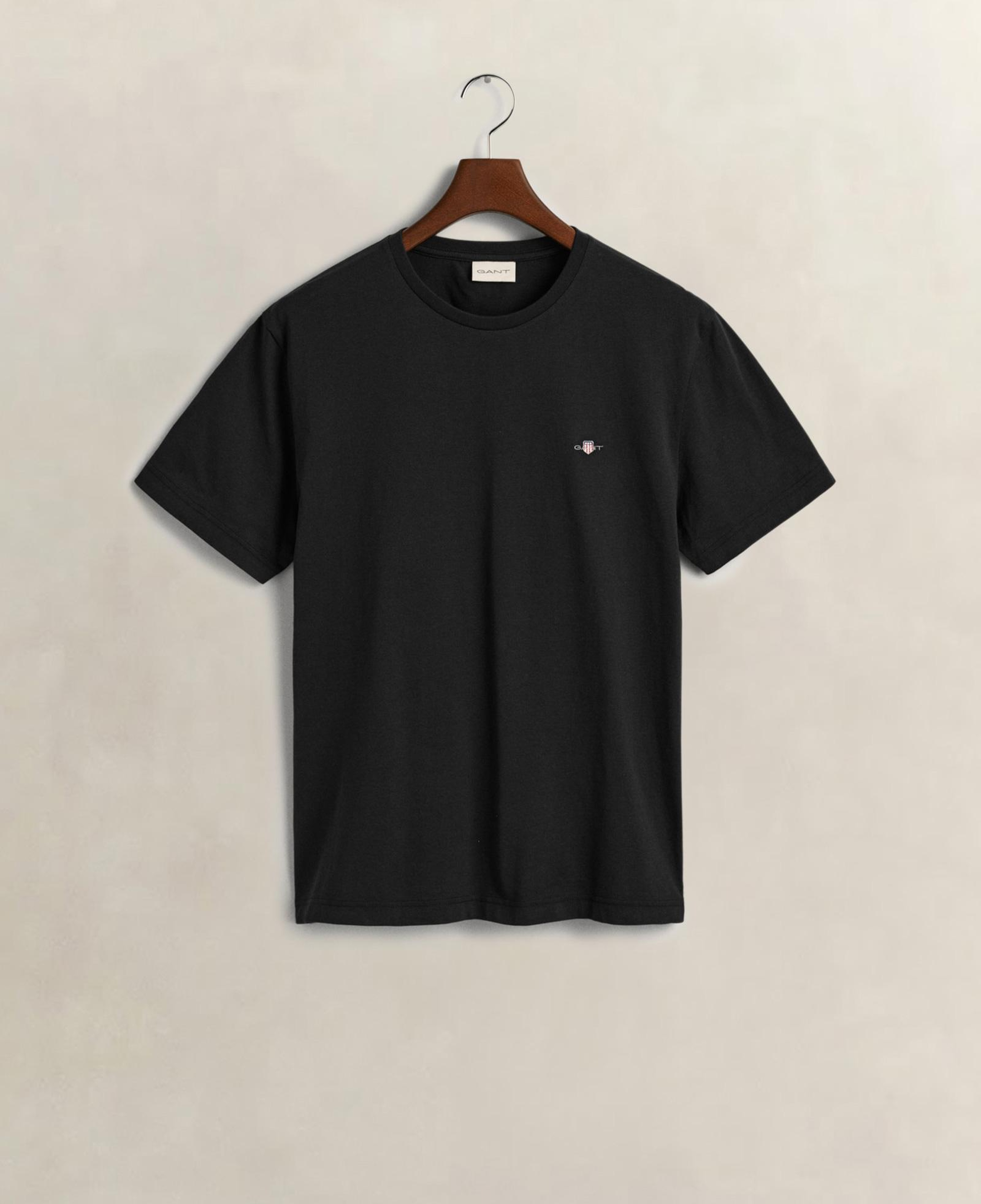 GANT Erkek Siyah Bisiklet Yaka Regular Fit Logolu T-Shirt