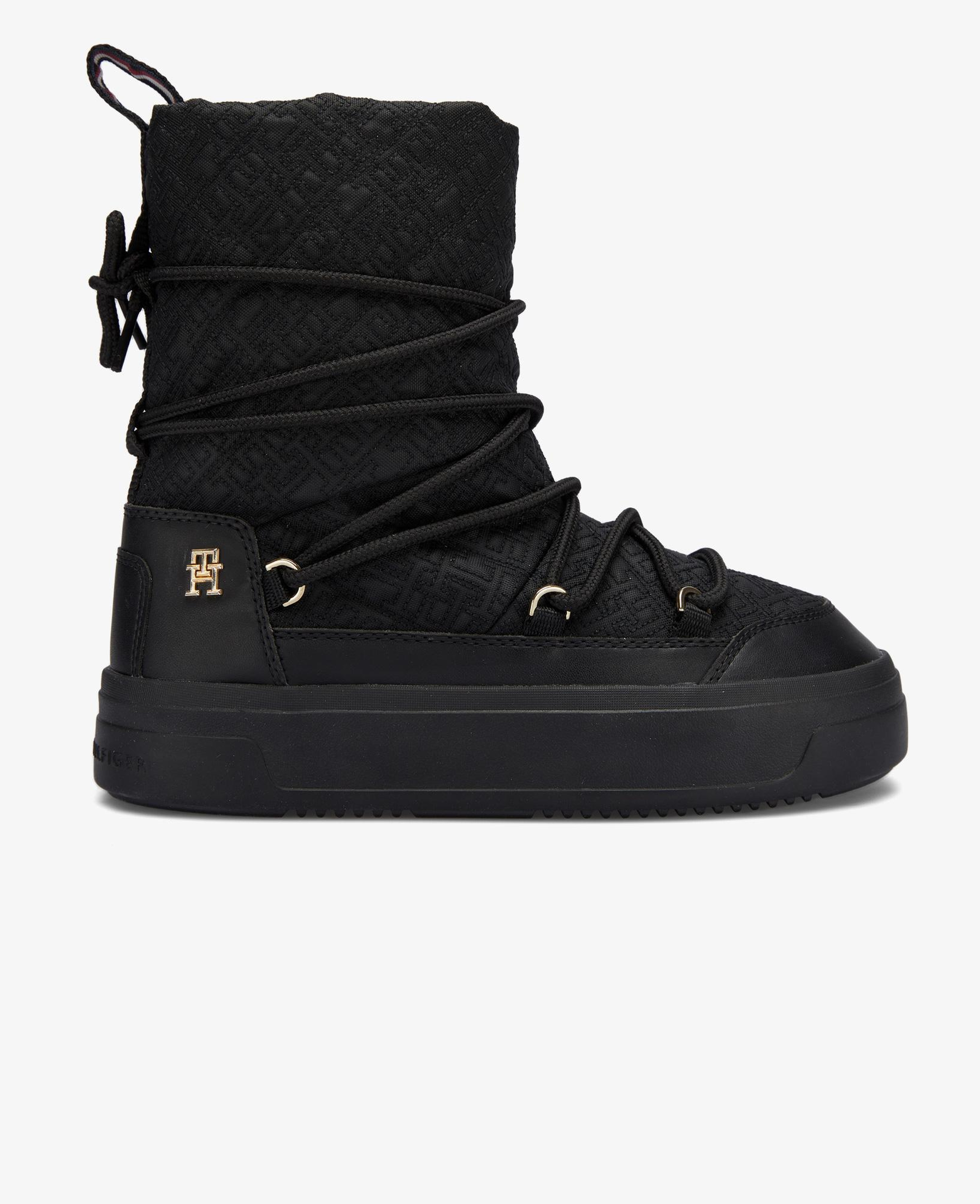 Tommy Hilfiger Lace-Up Monogram Kadın Siyah Bot