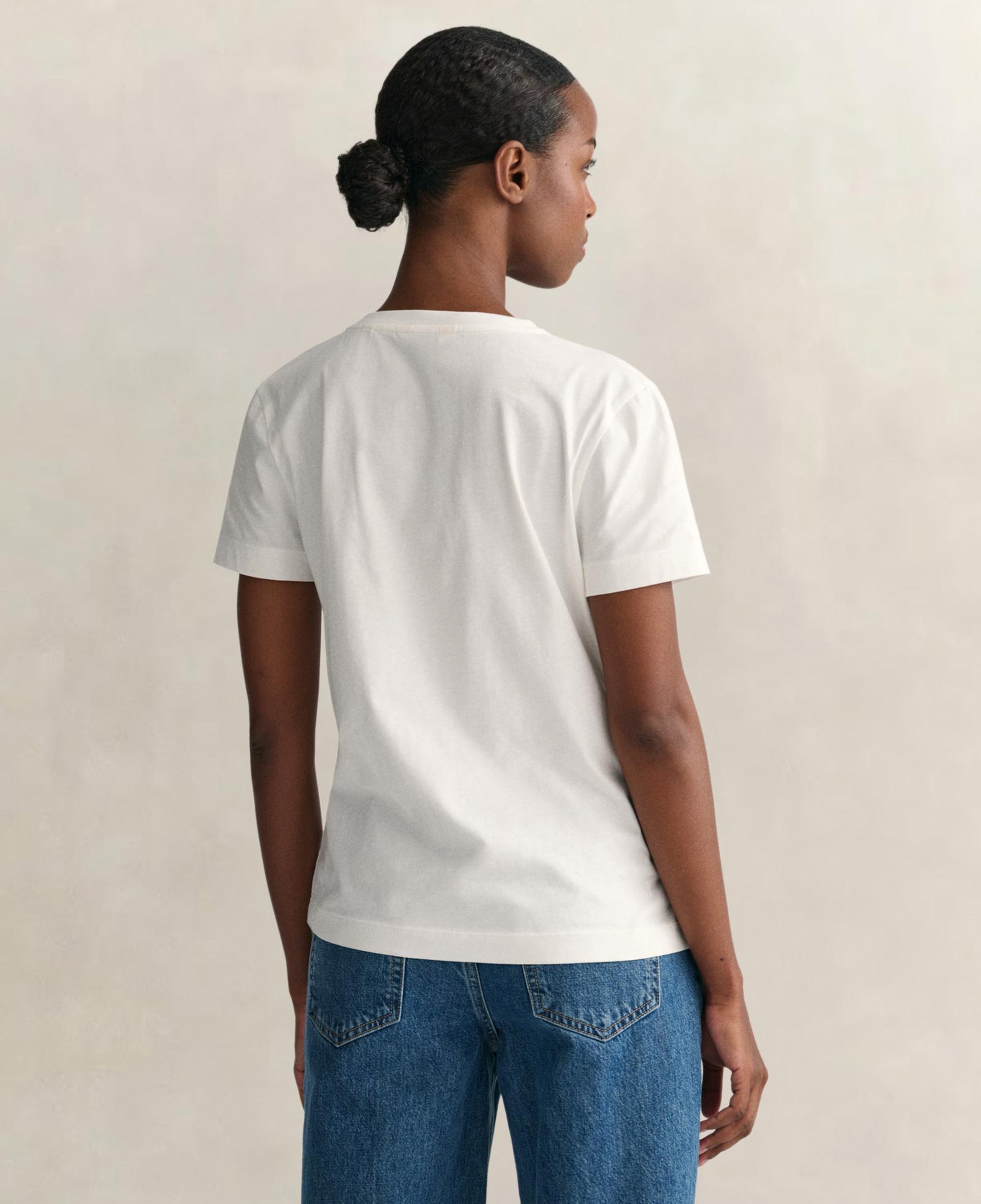 GANT Kadın Beyaz V Yaka Regular Fit Logolu T-Shirt