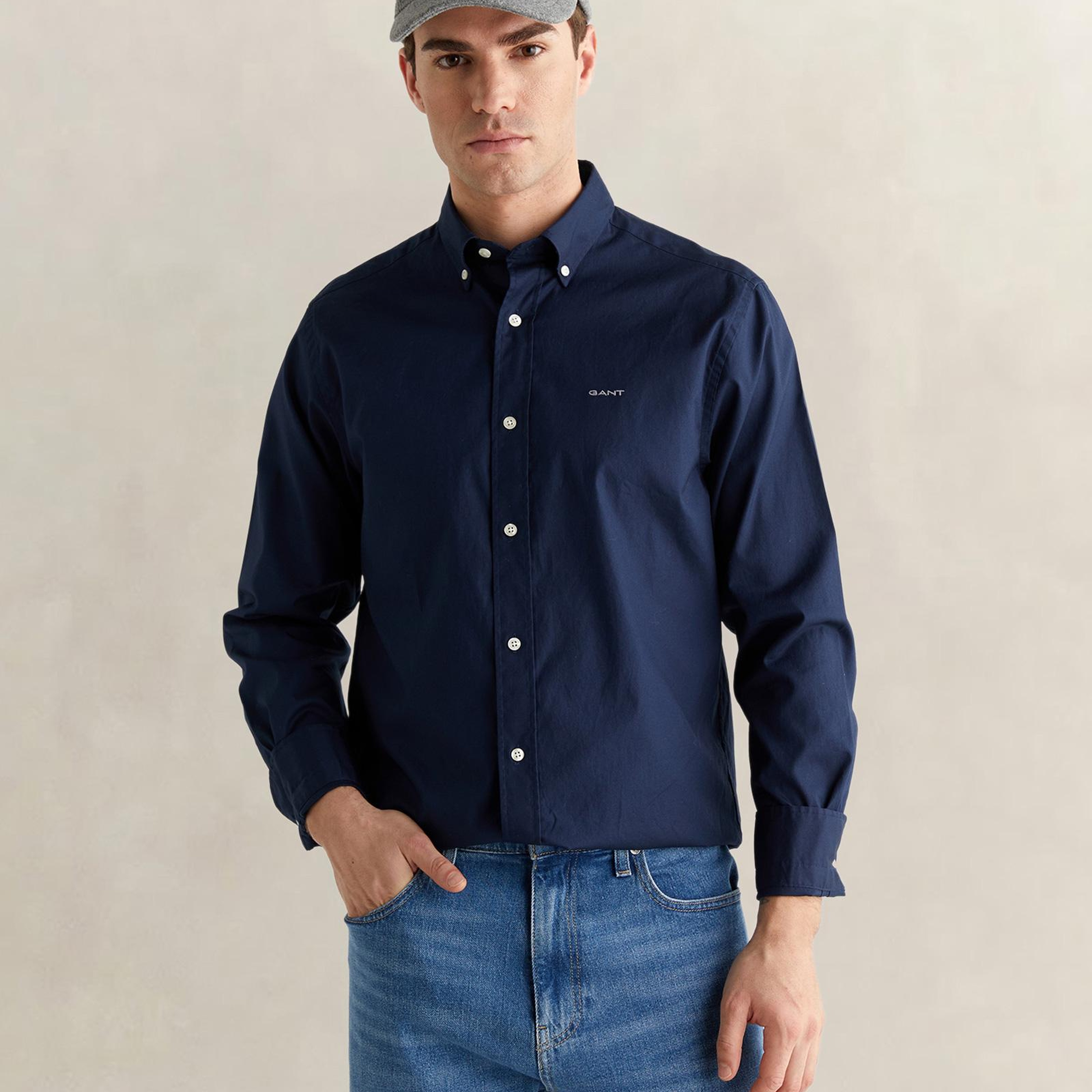 GANT Erkek Lacivert Regular Fit Düğmeli Yaka Oxford Gömlek