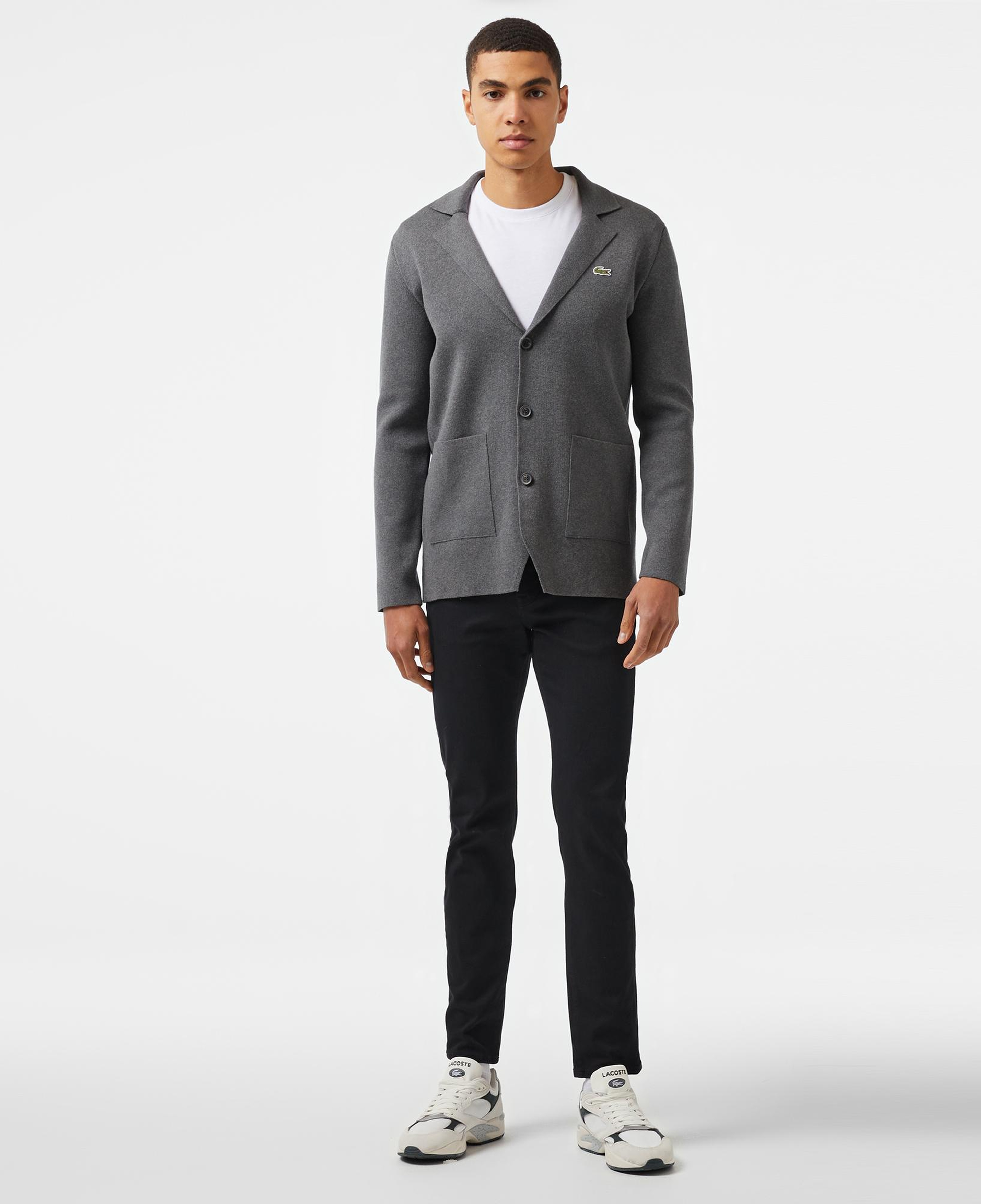 Lacoste Erkek Classic Fit V Yaka Gri Hırka
