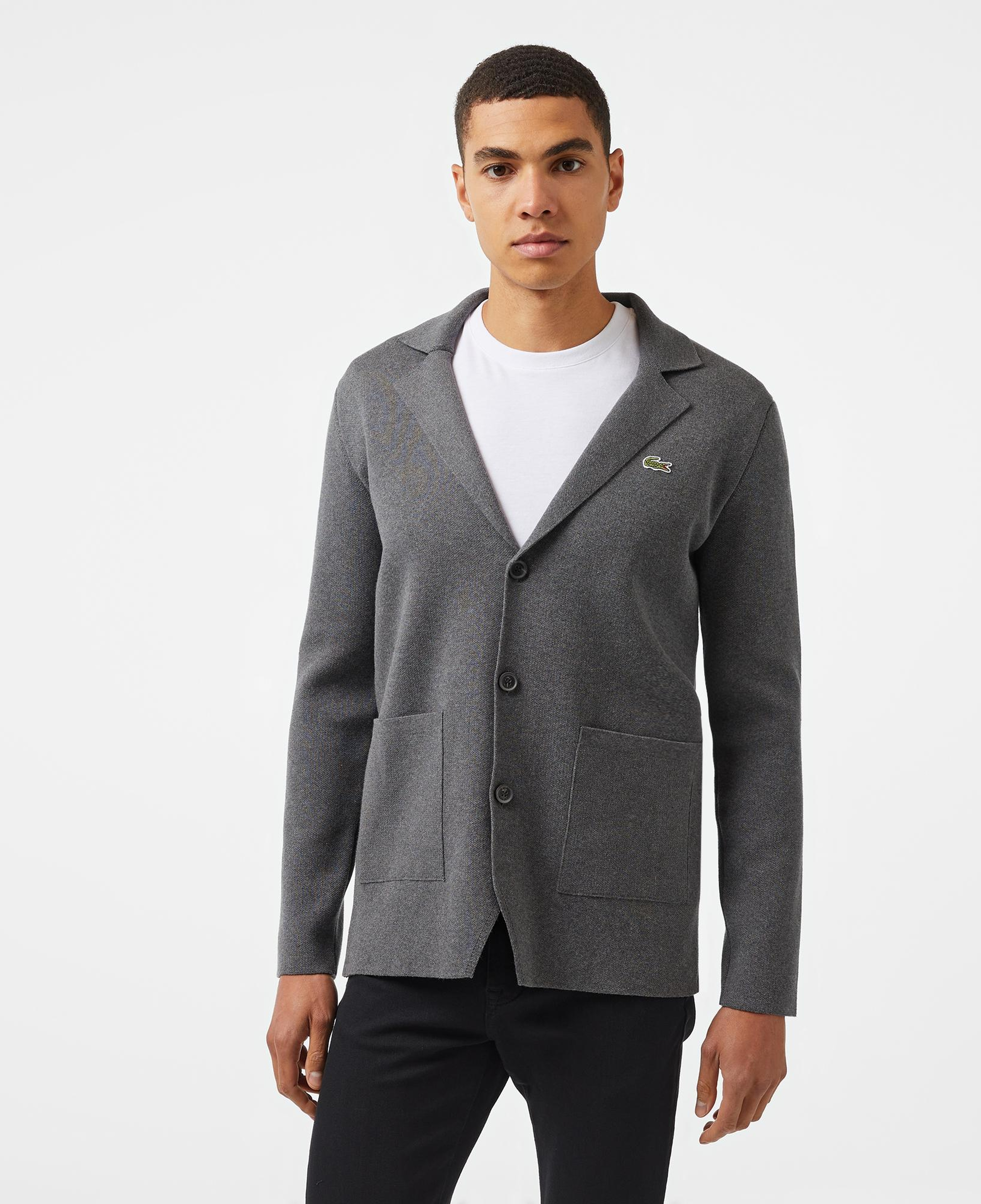Lacoste Erkek Classic Fit V Yaka Gri Hırka