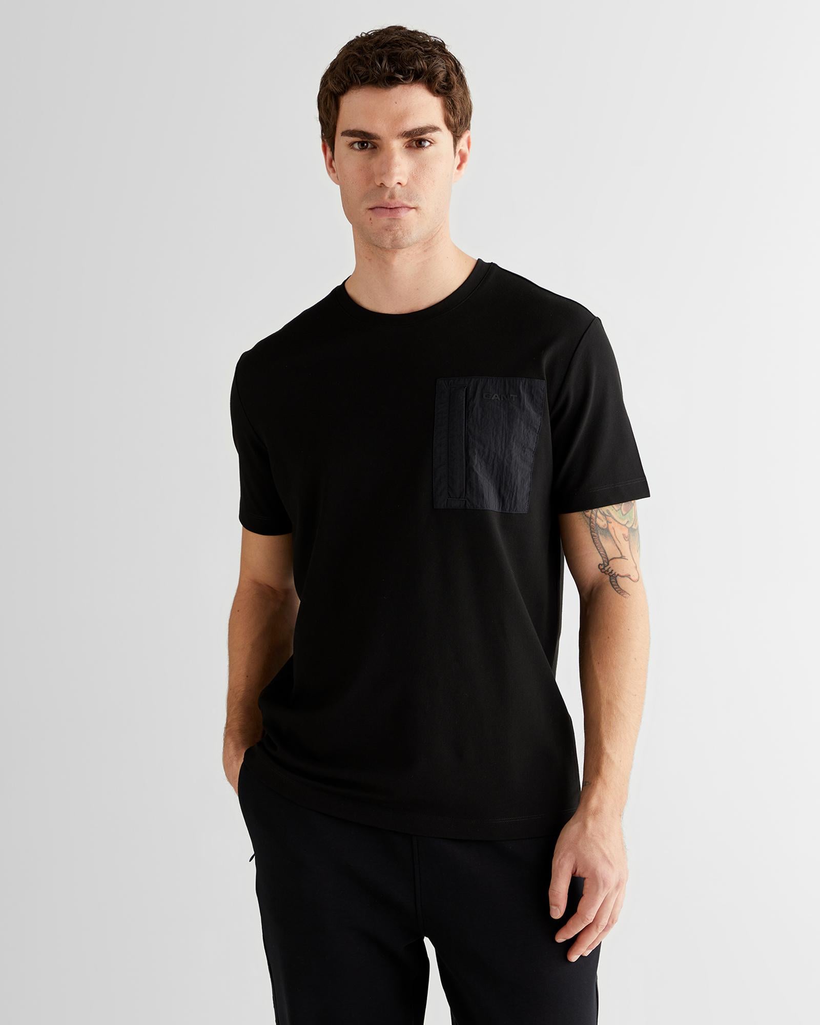 GANT Erkek Siyah Regular Fit Bisiklet Yaka T-Shirt