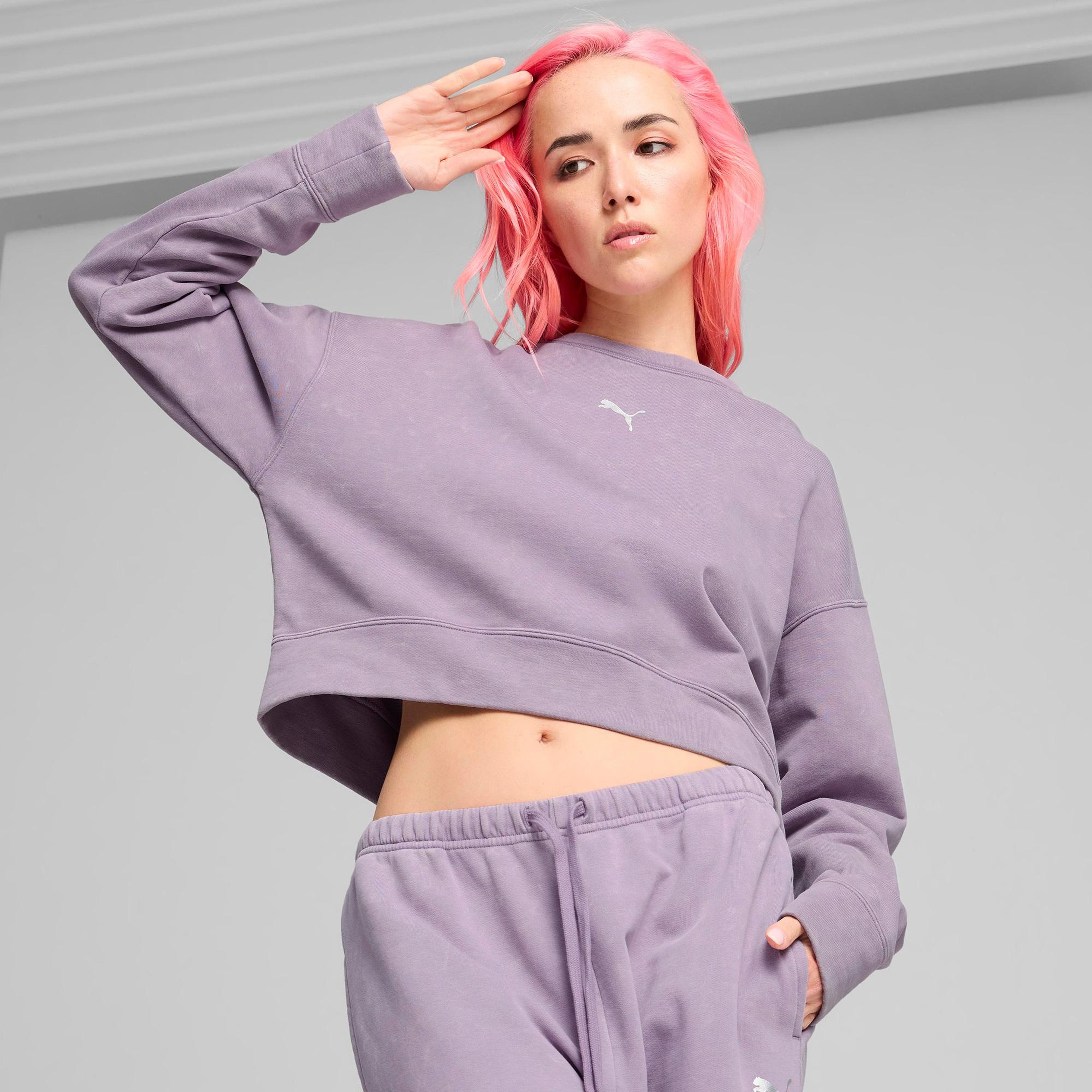 Puma Dare To Relaxed Washed Crew Kadın Mor Günlük Sweatshirt