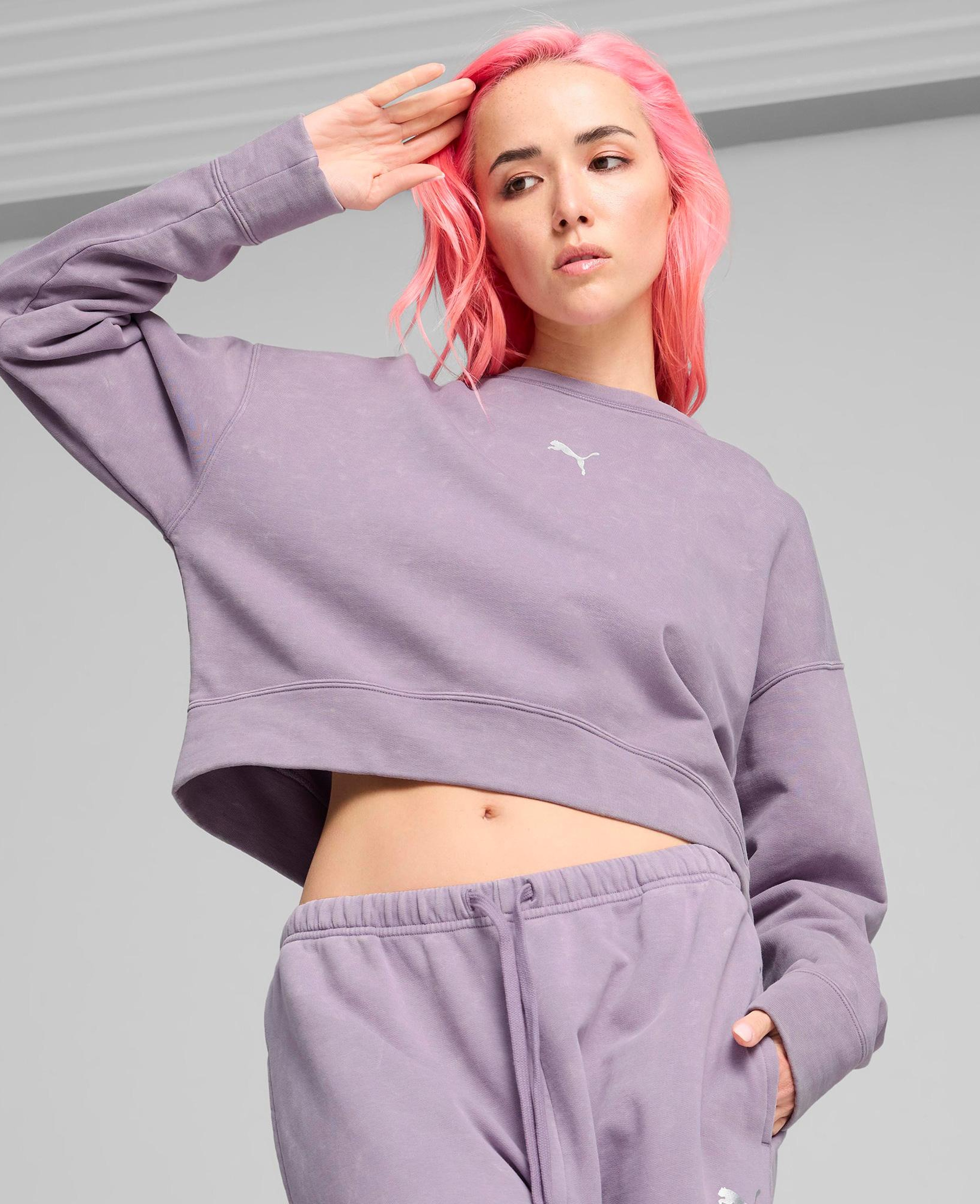 Puma Dare To Relaxed Washed Crew Kadın Mor Günlük Sweatshirt