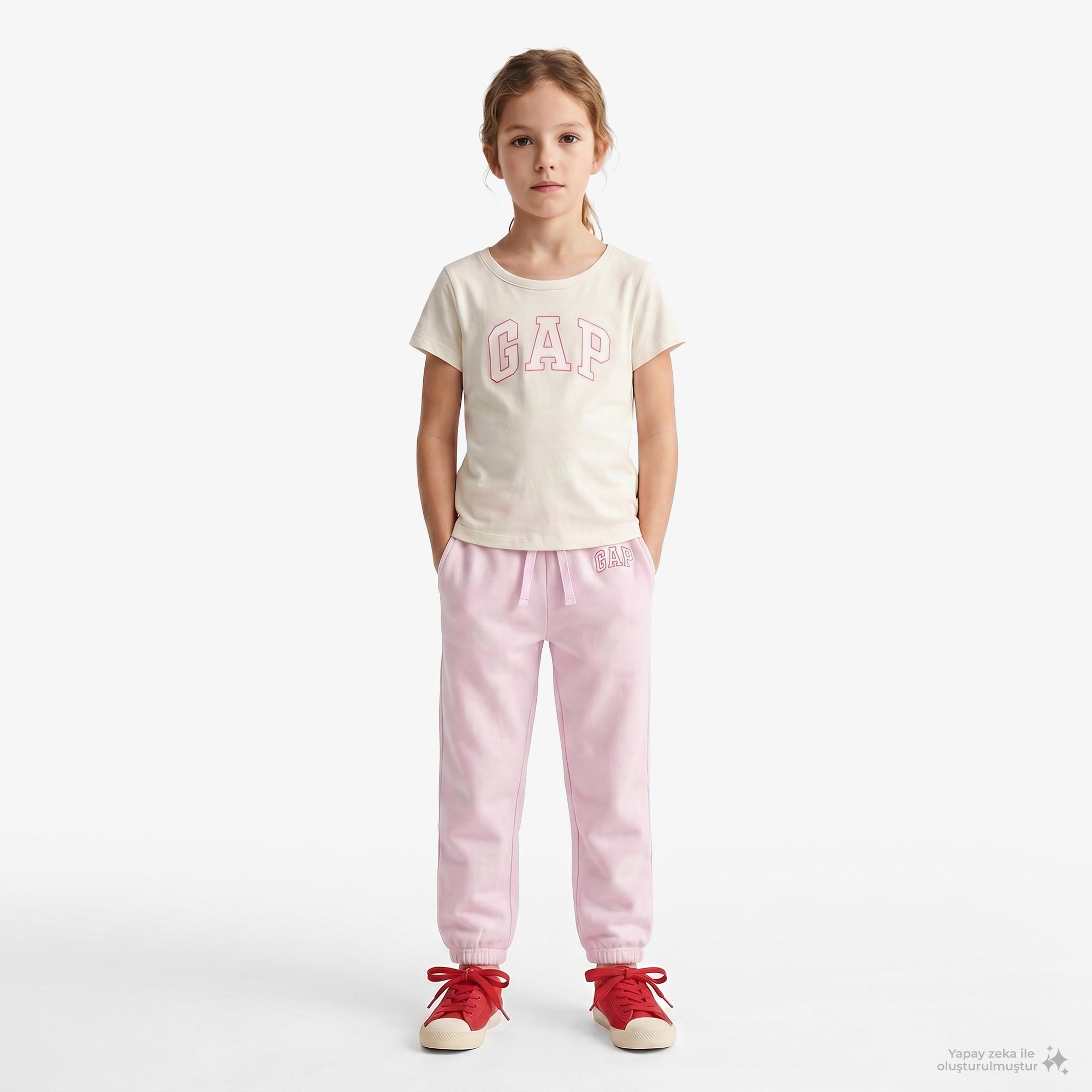 Gap V-French Logo Çocuk Pembe Eşofman Altı
