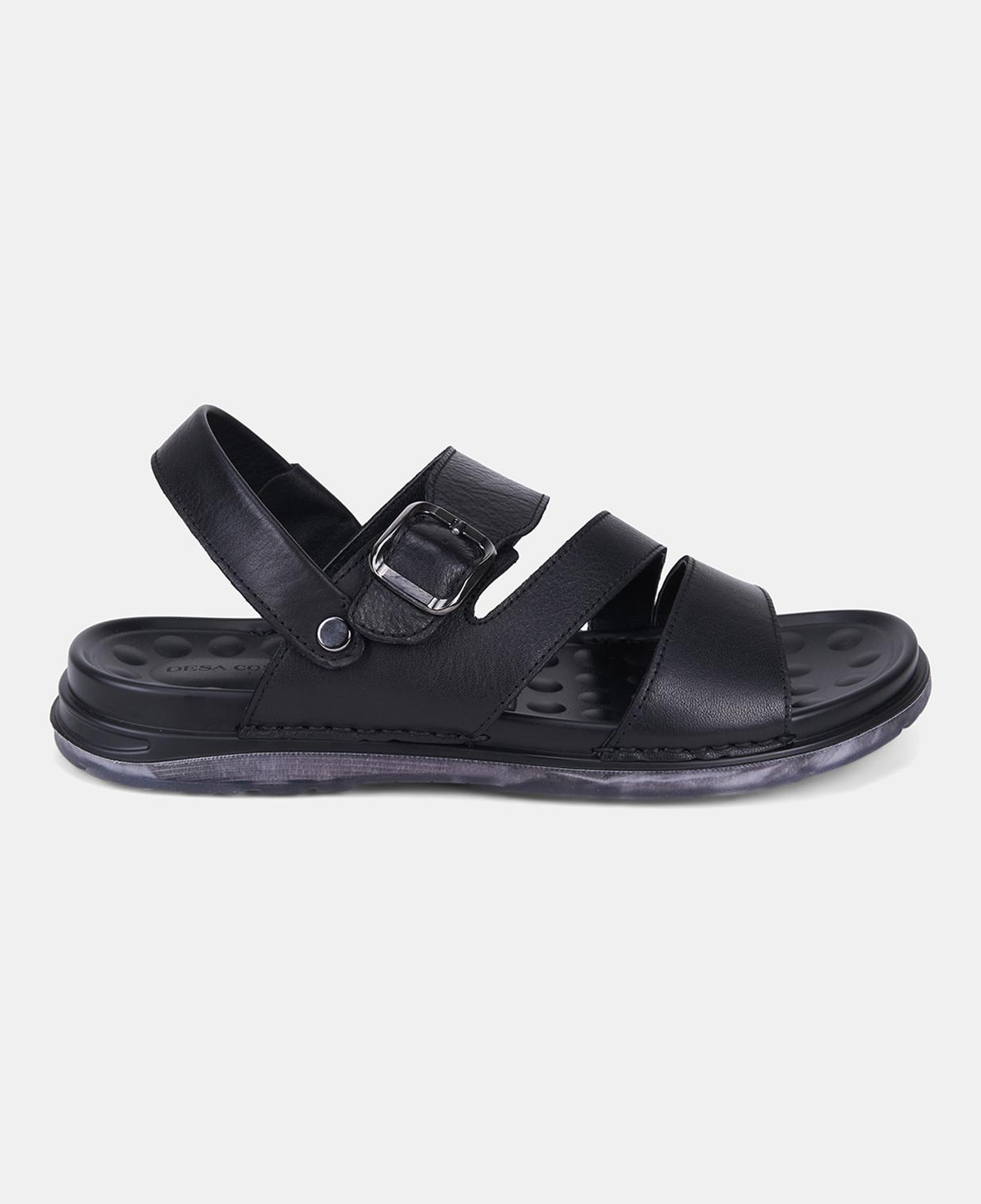Erkek Siyah DesaComfort Tokalı Deri Sandalet