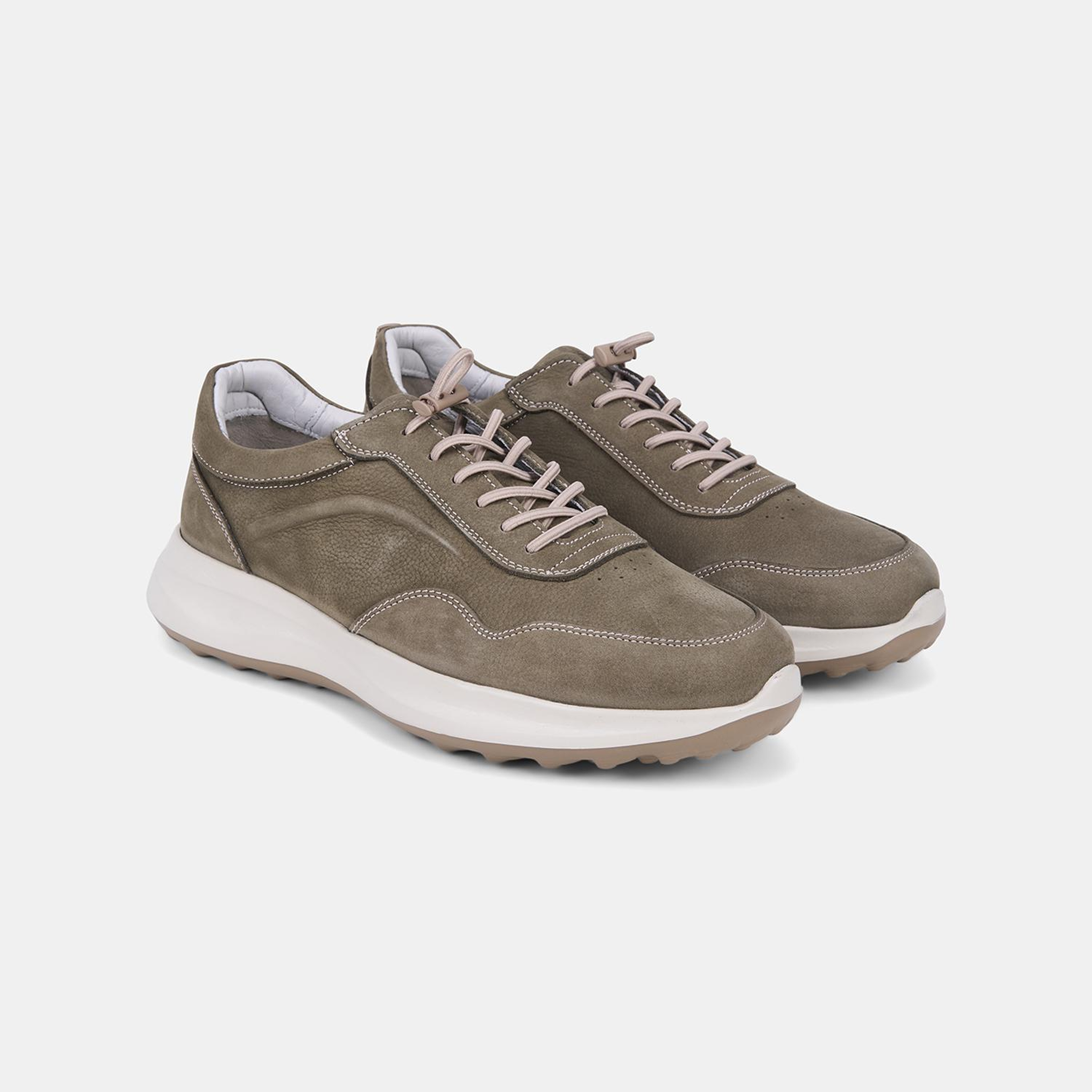 Erkek Haki DesaComfort Bağcıklı Deri Sneaker