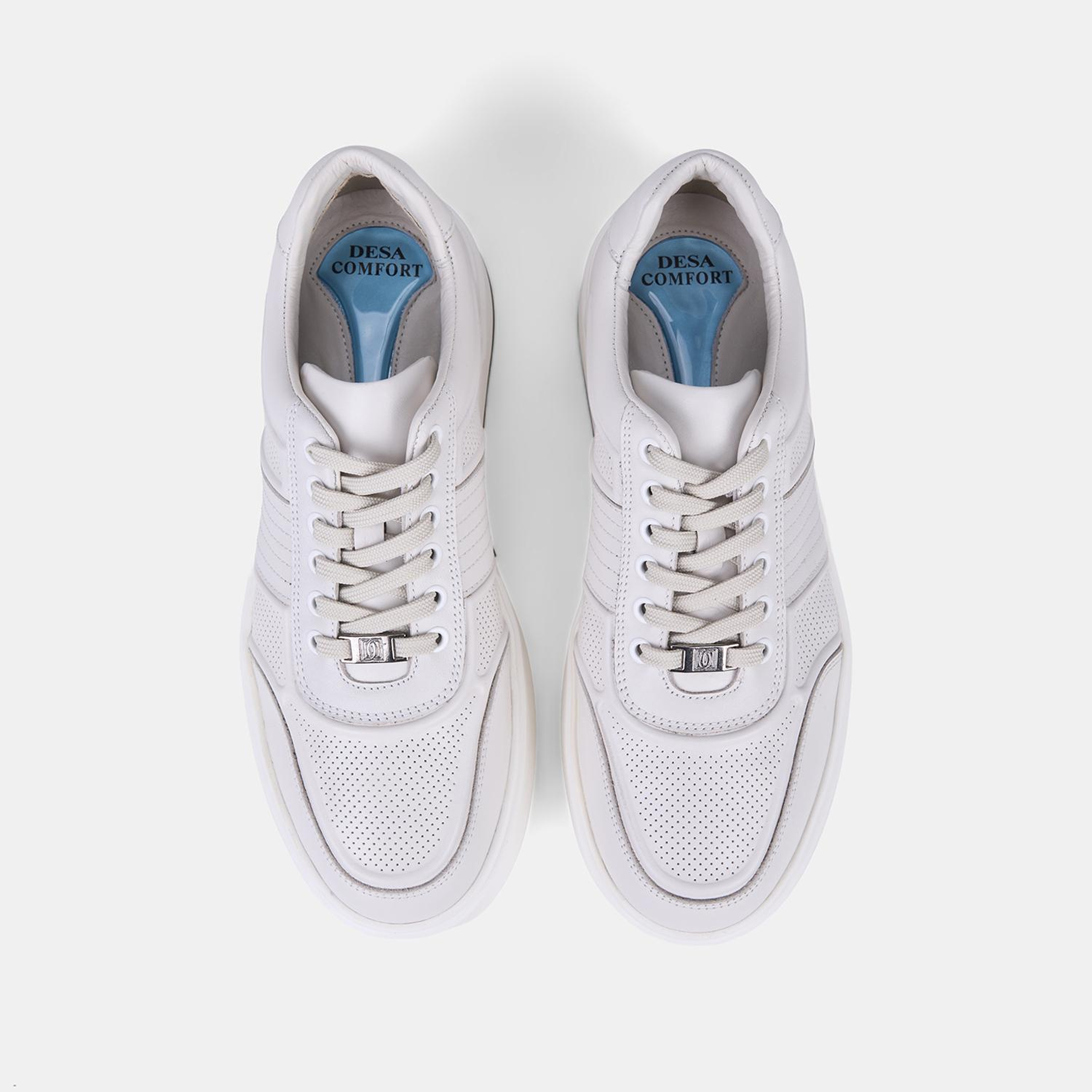 Erkek Kırık Beyaz DesaComfort Bağcıklı Beyaz Tabanlı Deri Sneaker