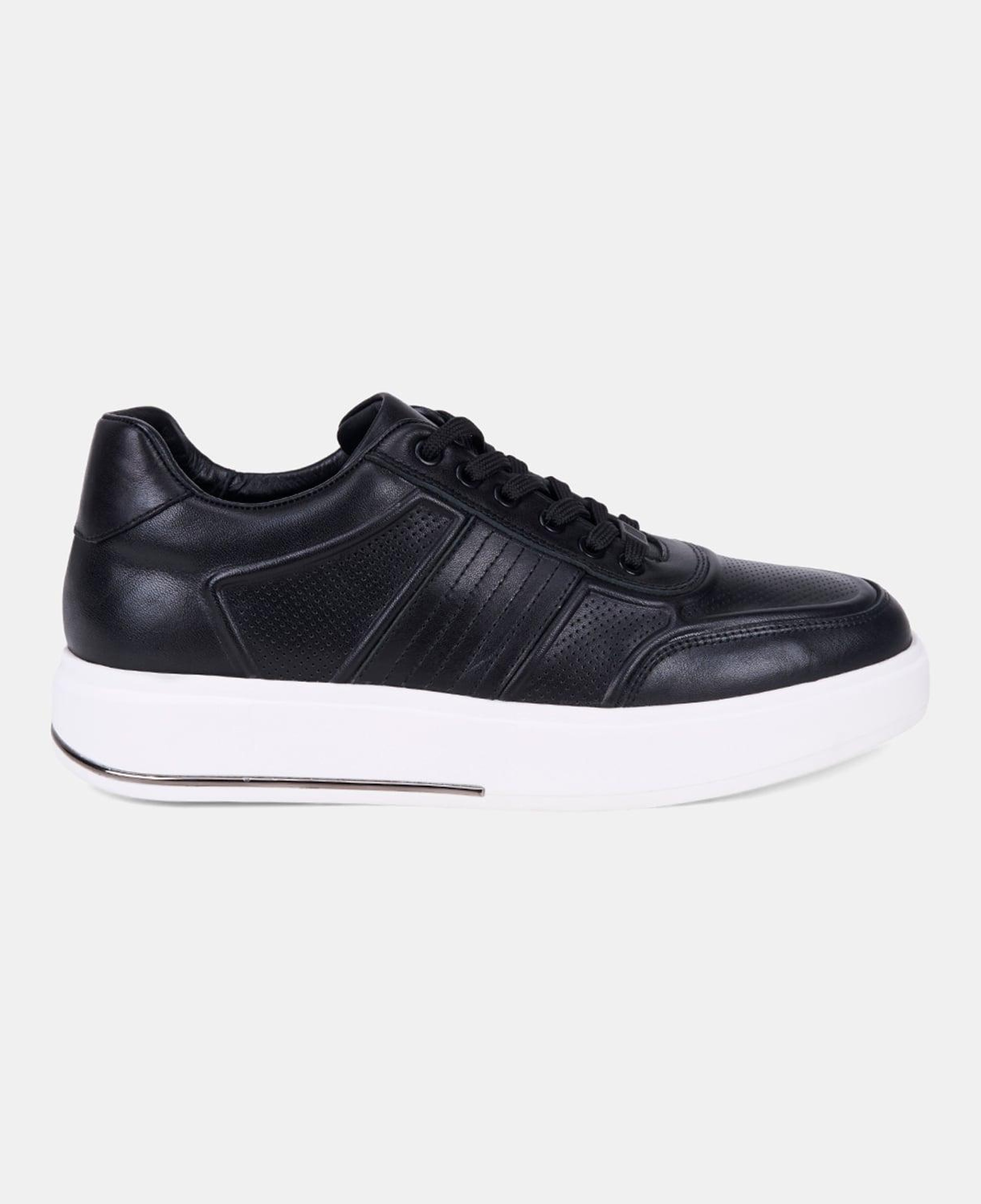 Erkek Siyah DesaComfort Bağcıklı Beyaz Tabanlı Deri Sneaker