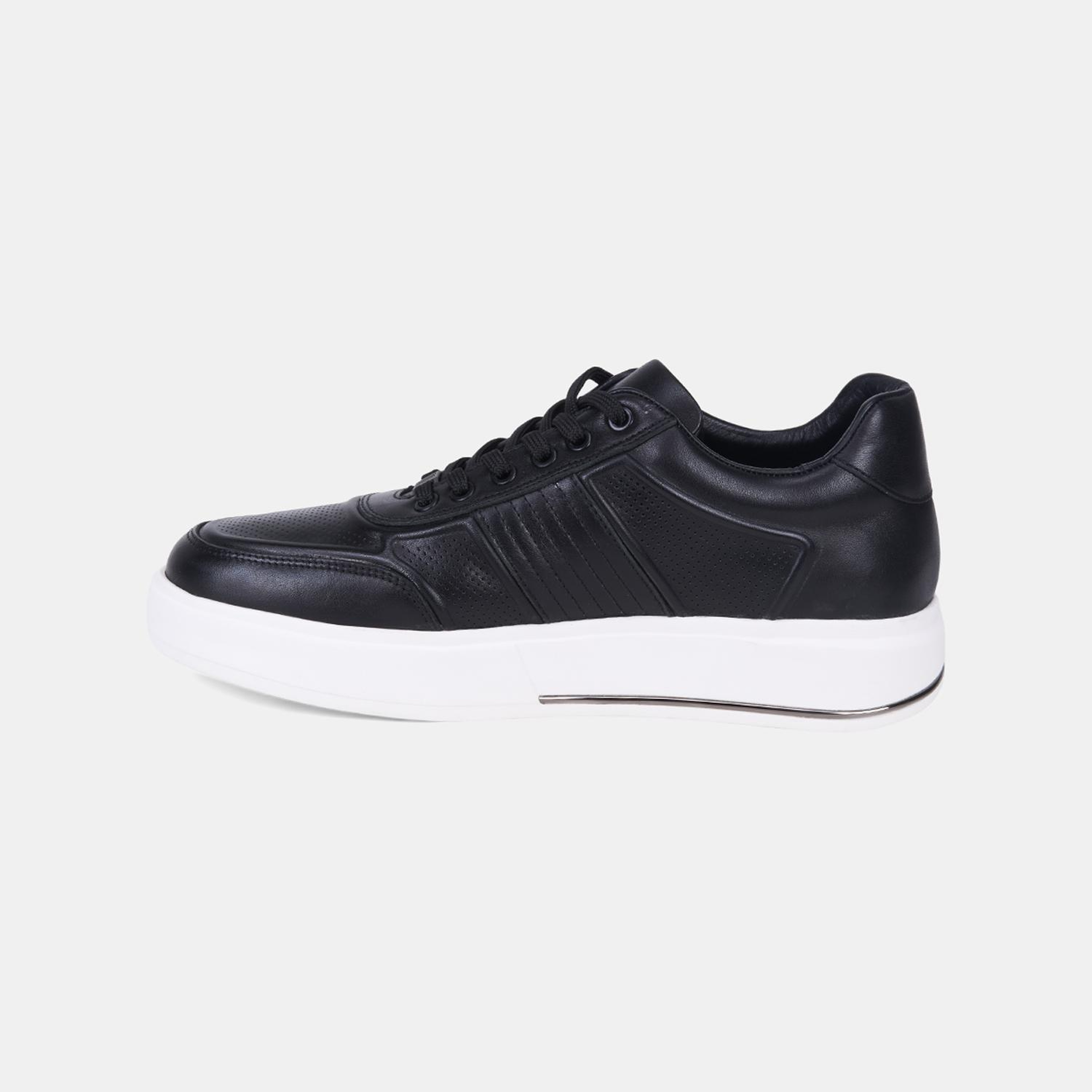 Erkek Siyah DesaComfort Bağcıklı Beyaz Tabanlı Deri Sneaker