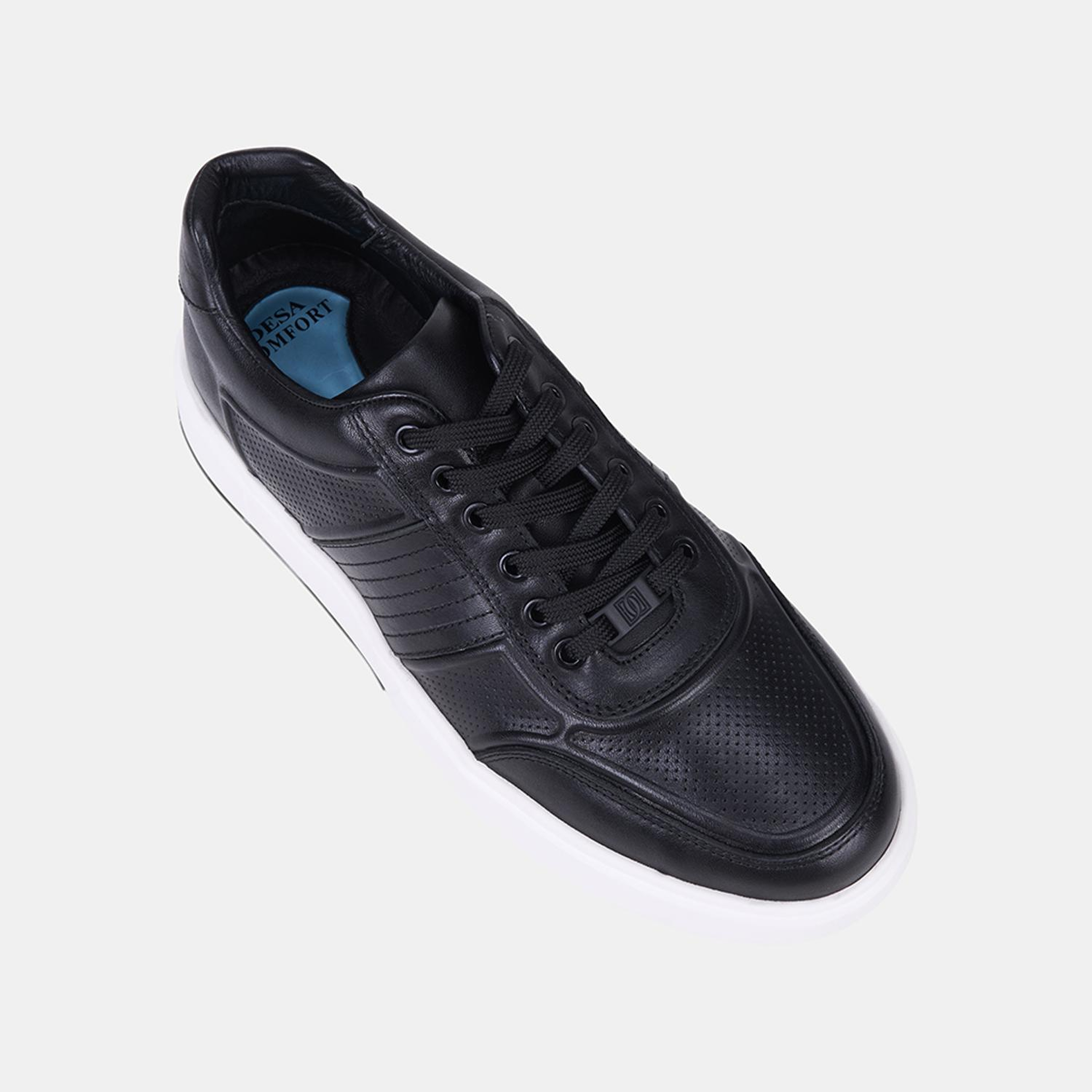 Erkek Siyah DesaComfort Bağcıklı Beyaz Tabanlı Deri Sneaker