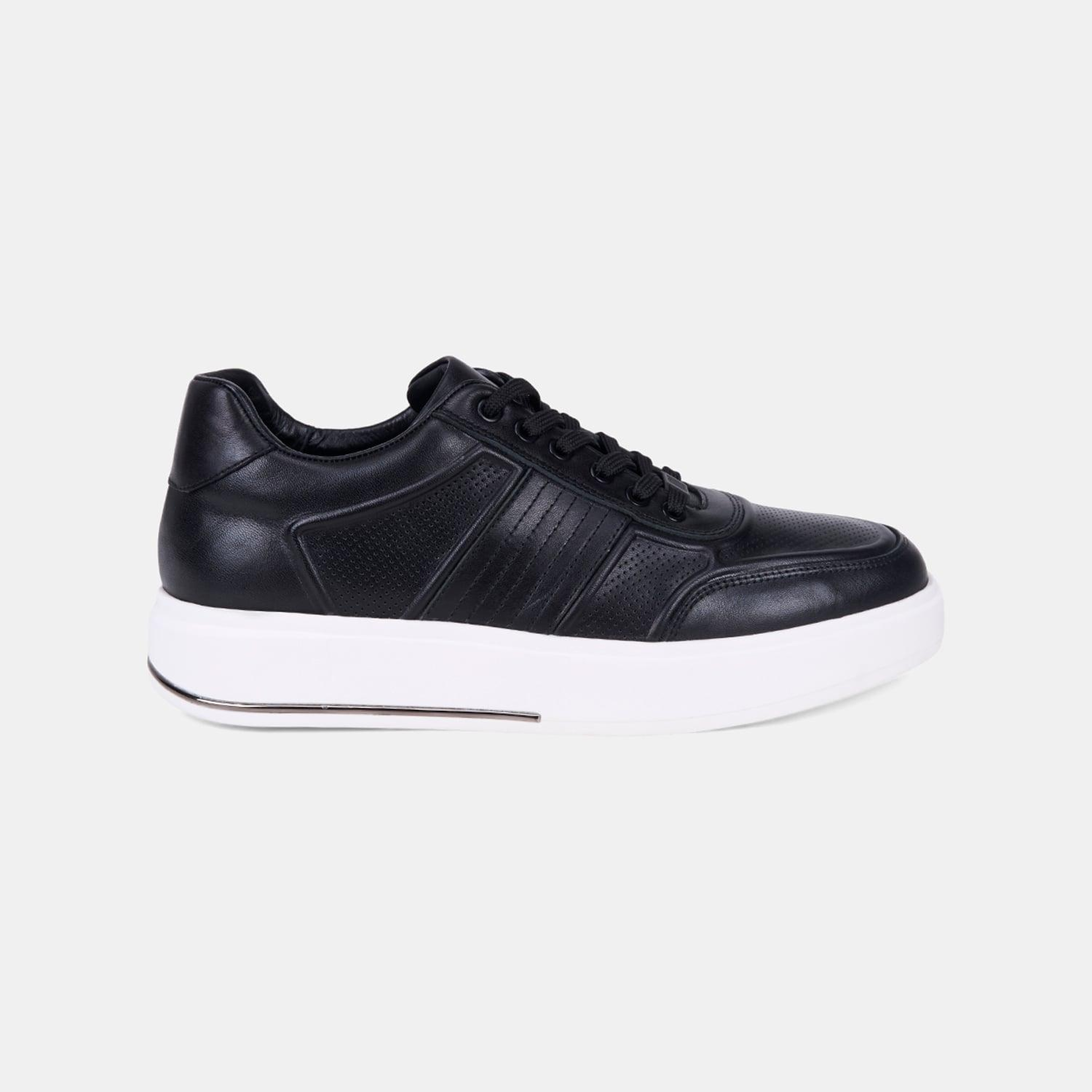 Erkek Siyah DesaComfort Bağcıklı Beyaz Tabanlı Deri Sneaker