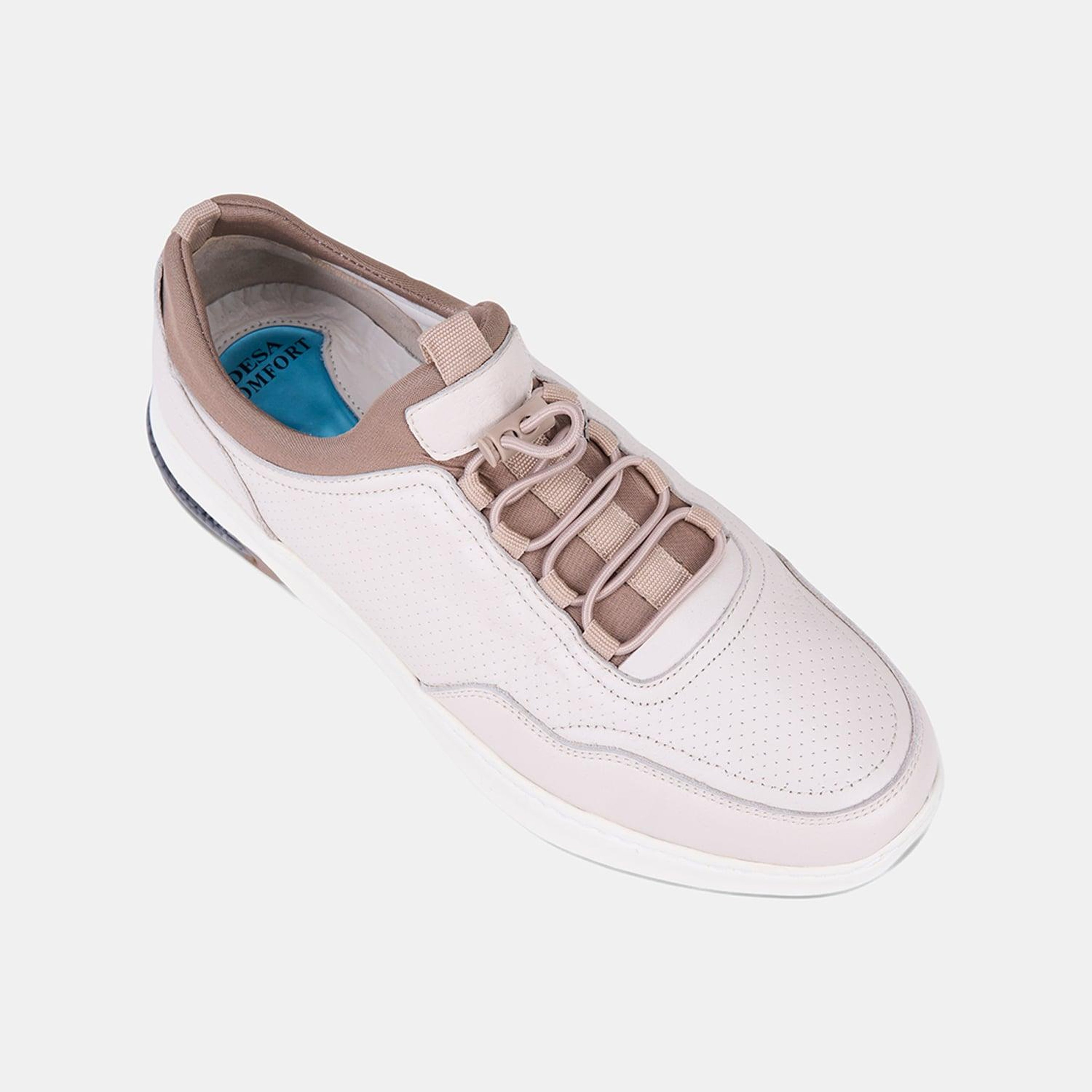 Erkek Kırık Beyaz DesaComfort Lastik Bağcıklı Deri Sneaker