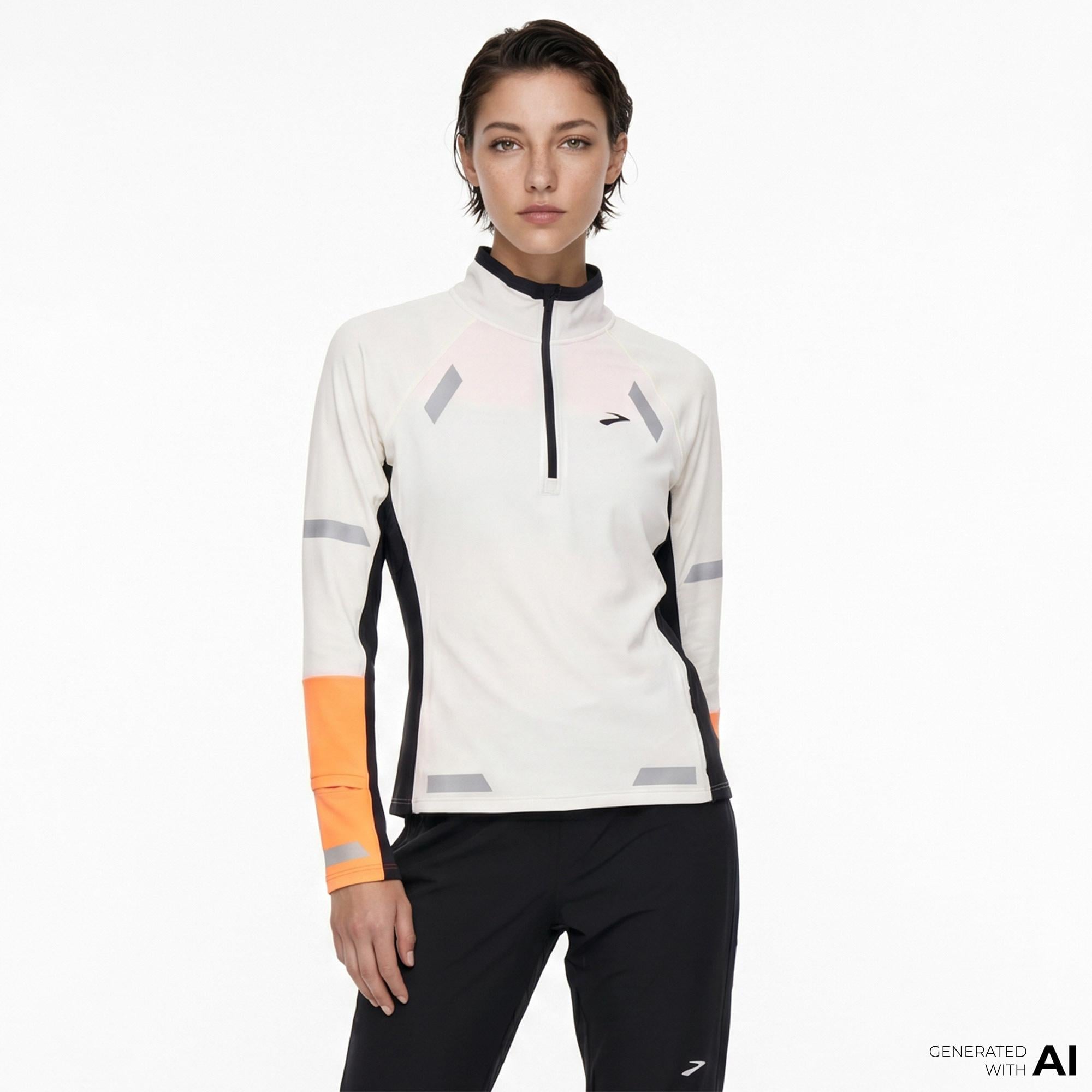 Brooks Run Visible 1/2 Zip 2.0 Kadın Beyaz T-Shirt