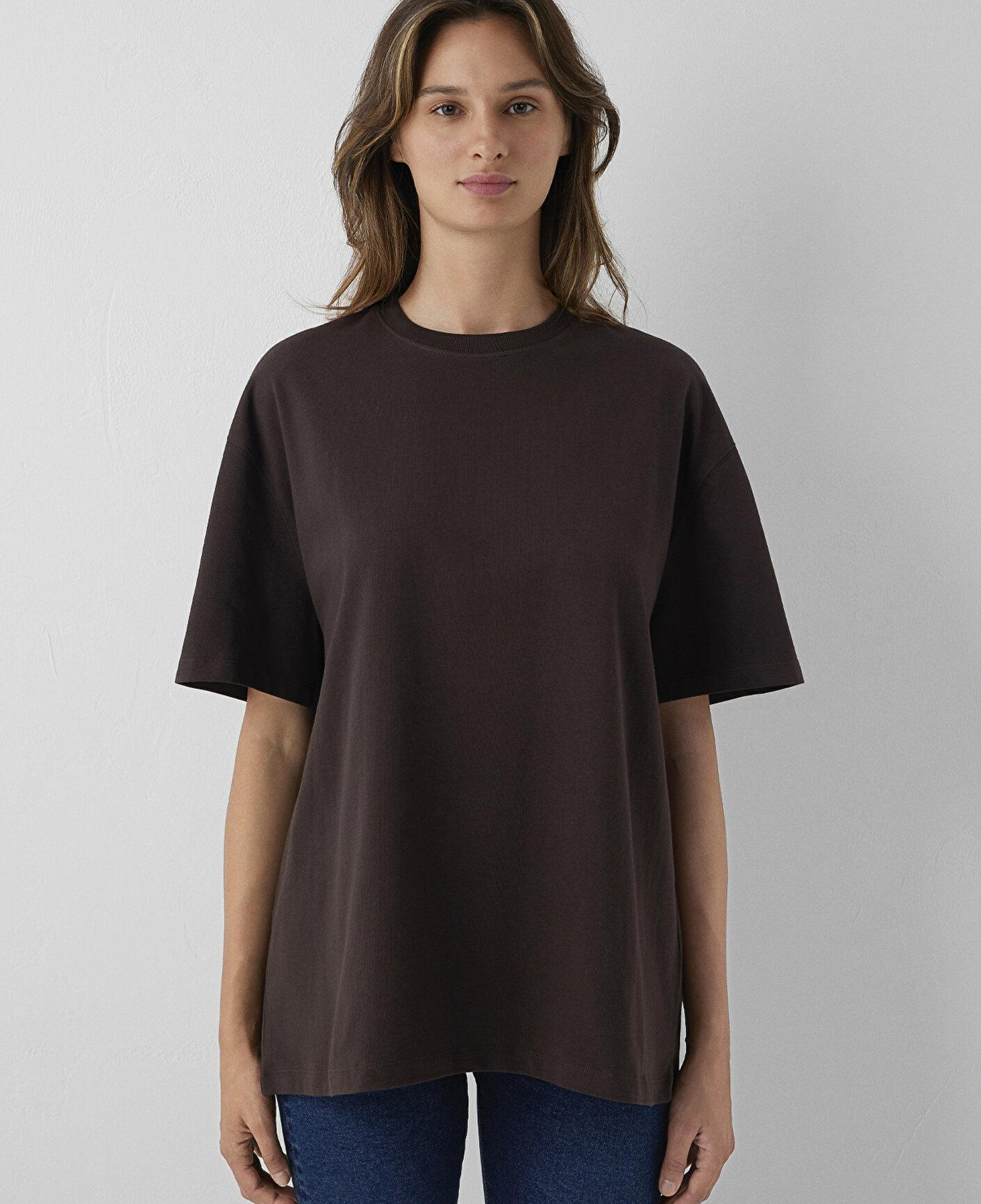 Mavi Kahverengi Basic Tişört Oversize / Geniş Kesim 1614214-90704