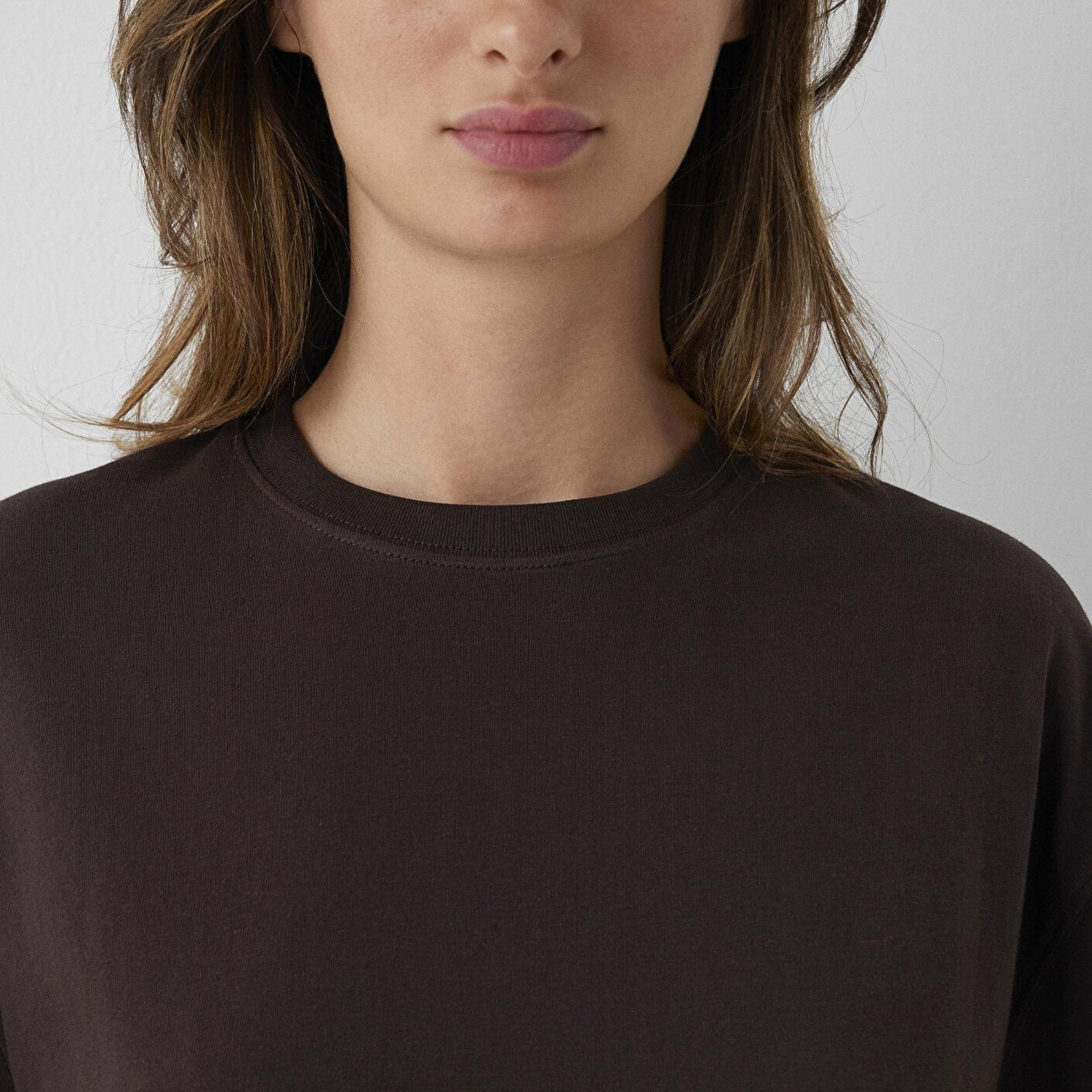 Mavi Kahverengi Basic Tişört Oversize / Geniş Kesim 1614214-90704