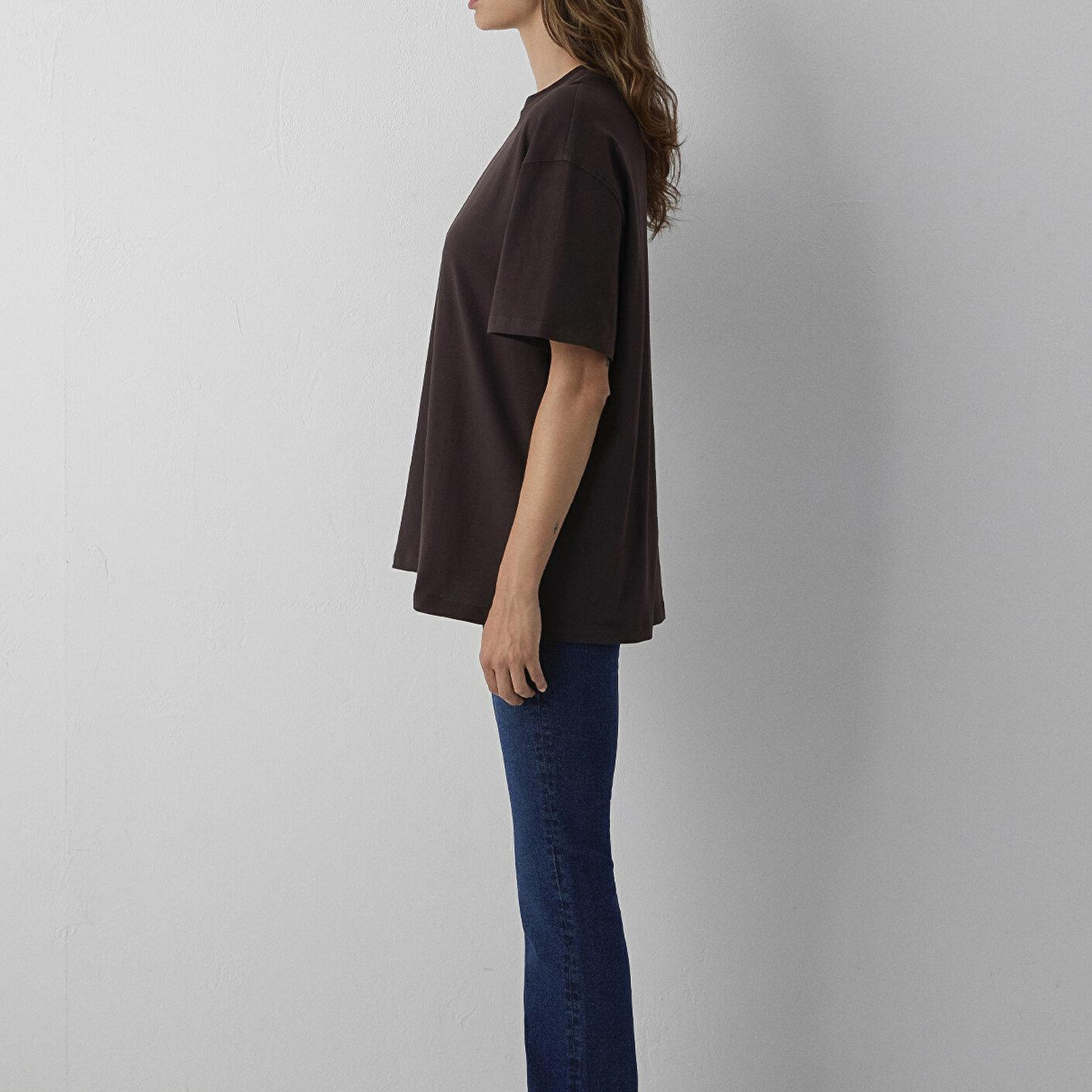 Mavi Kahverengi Basic Tişört Oversize / Geniş Kesim 1614214-90704