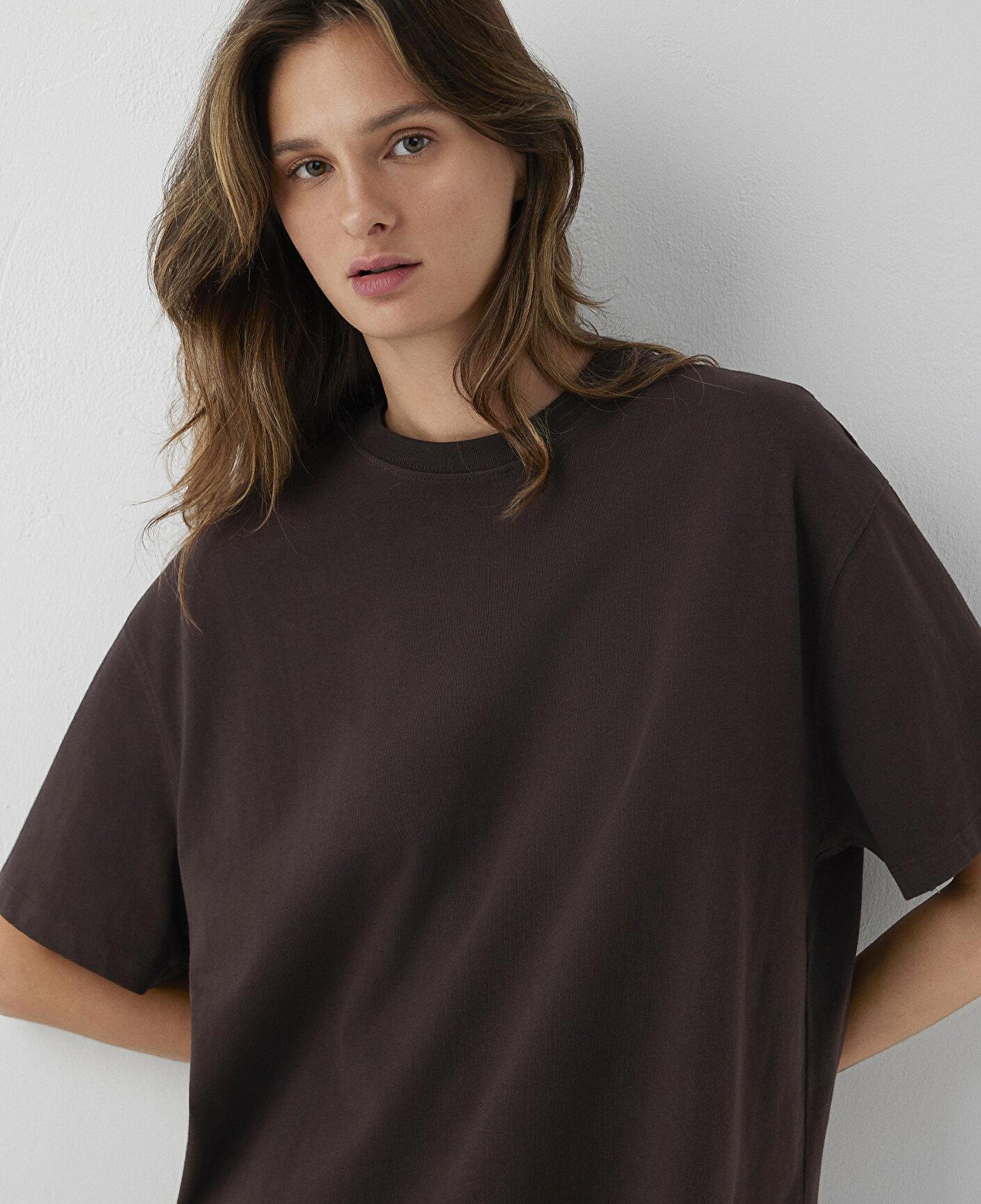 Mavi Kahverengi Basic Tişört Oversize / Geniş Kesim 1614214-90704