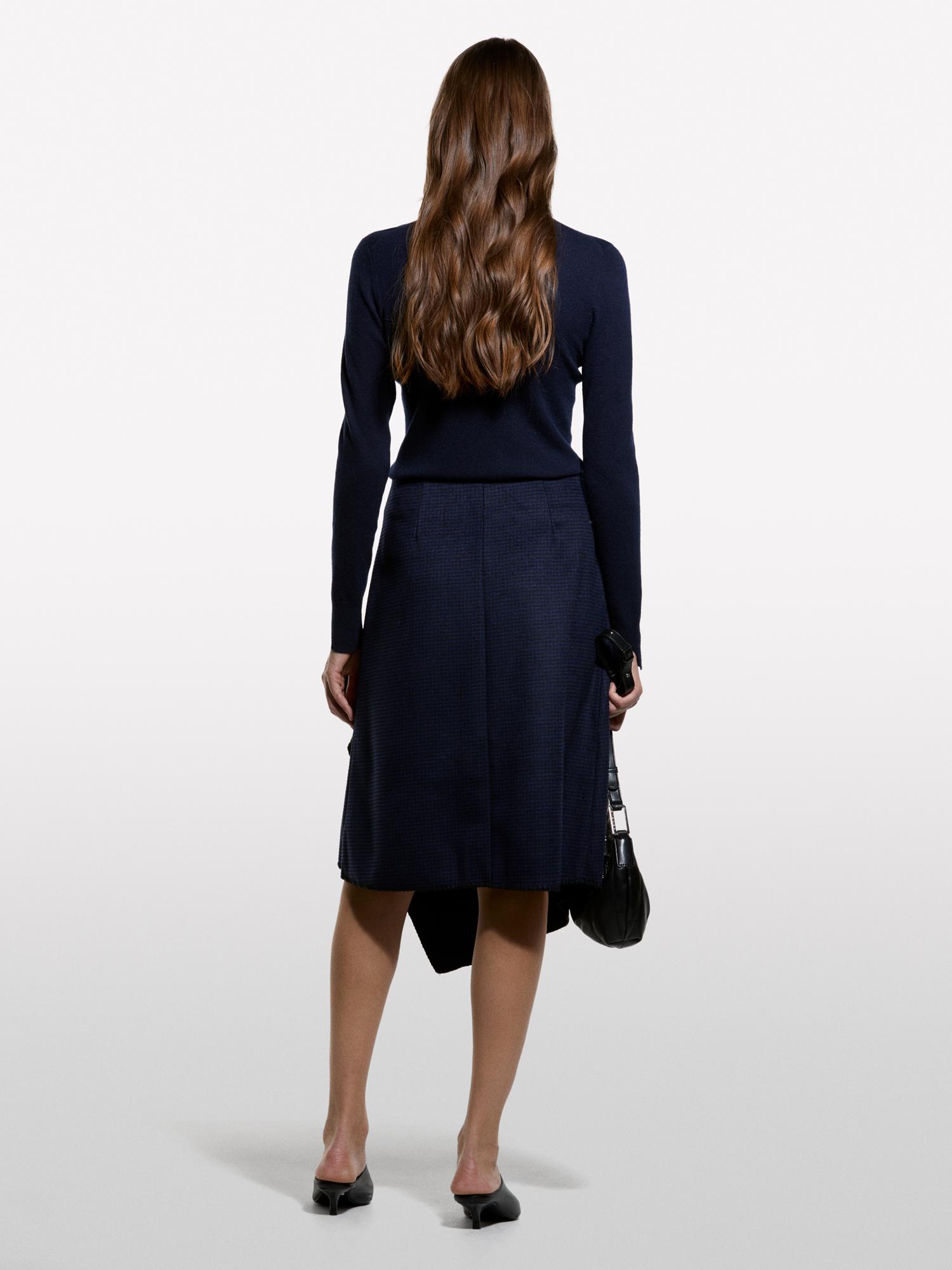 Kadın Lacivert Yün ve Kaşmir Karışımlı Ribana Detaylı Balıkçı Yaka Kazak