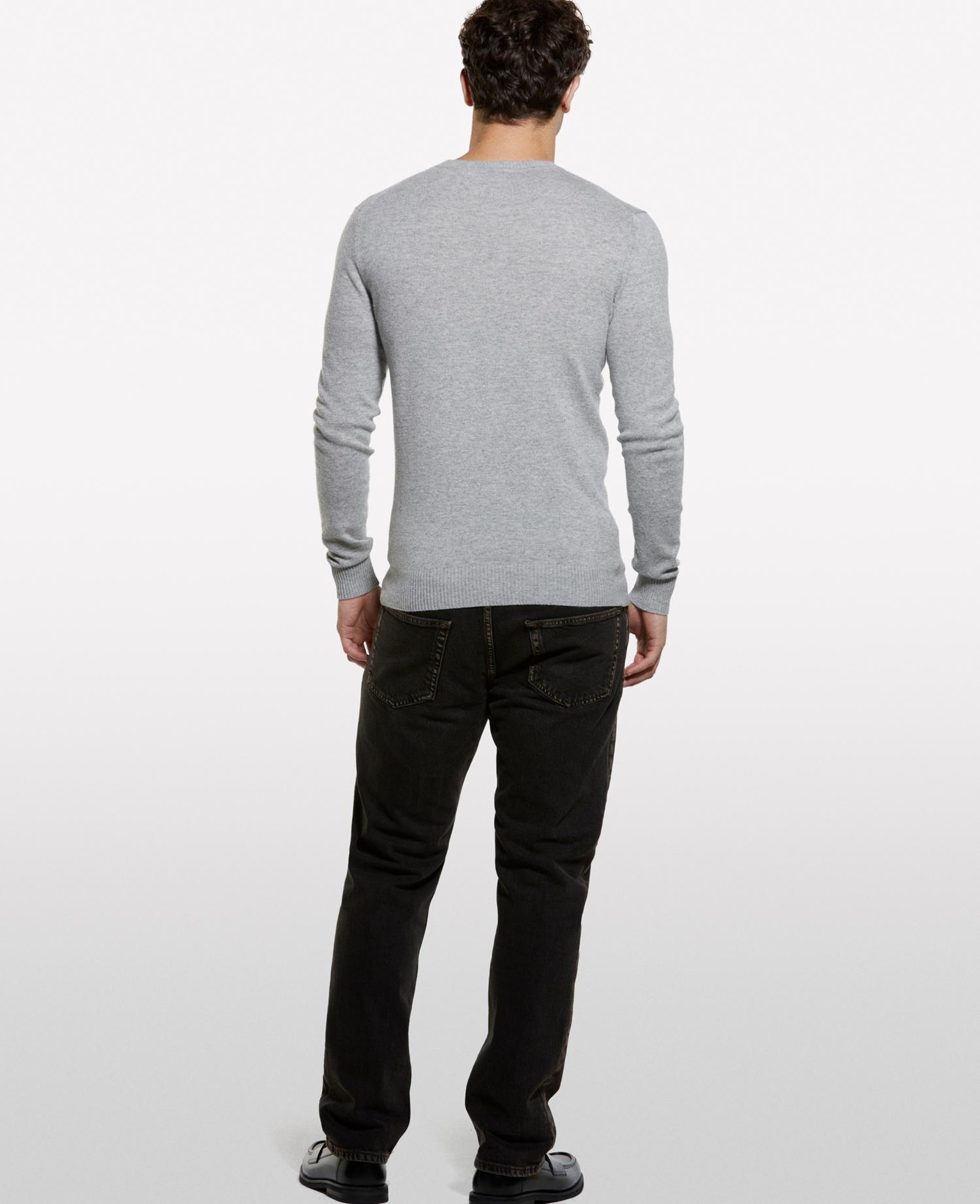 Erkek Açık Gri Kaşmir Karışımlı Bisiklet Yaka Kazak