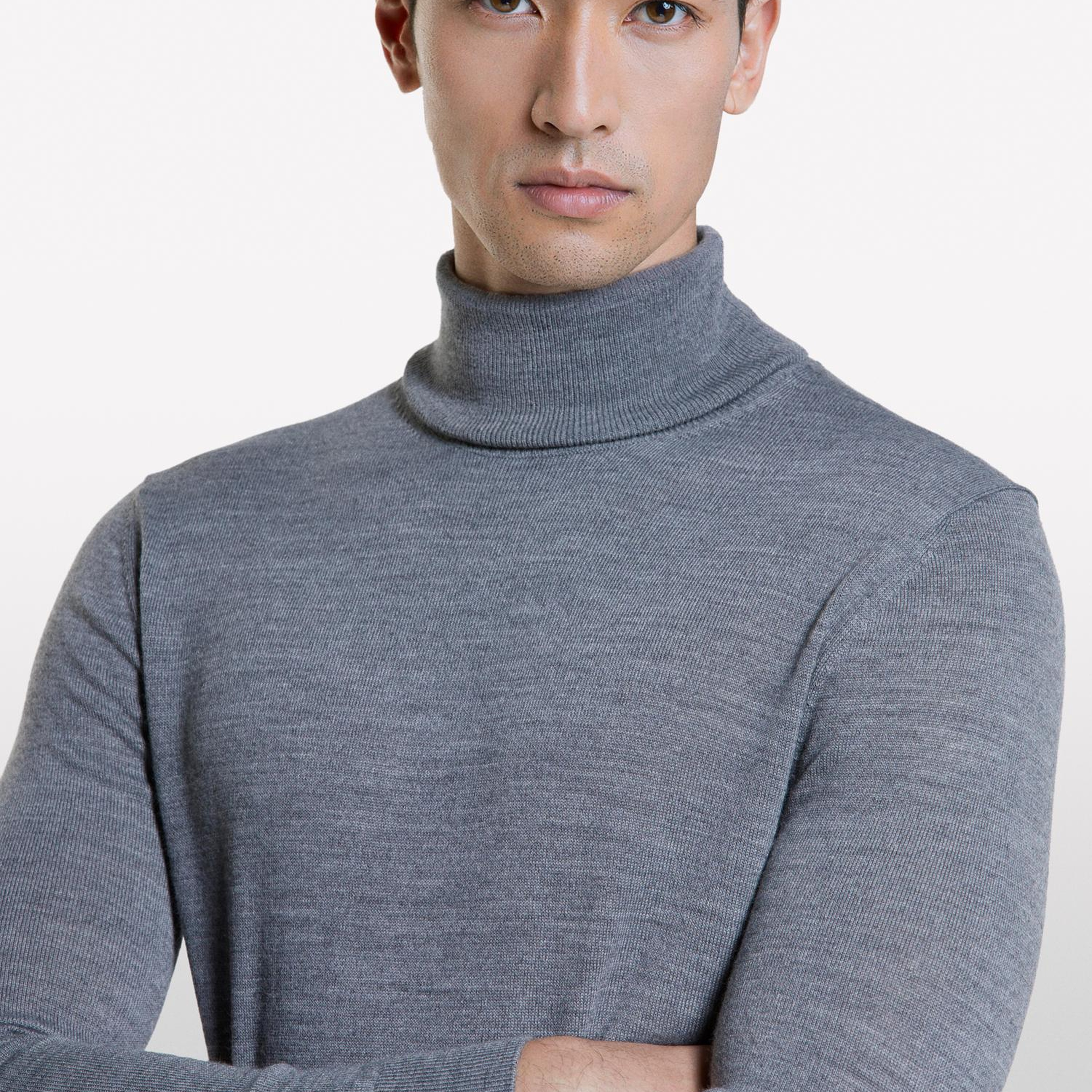 Erkek Gri Yün Karışımlı Slim Fit Kazak
