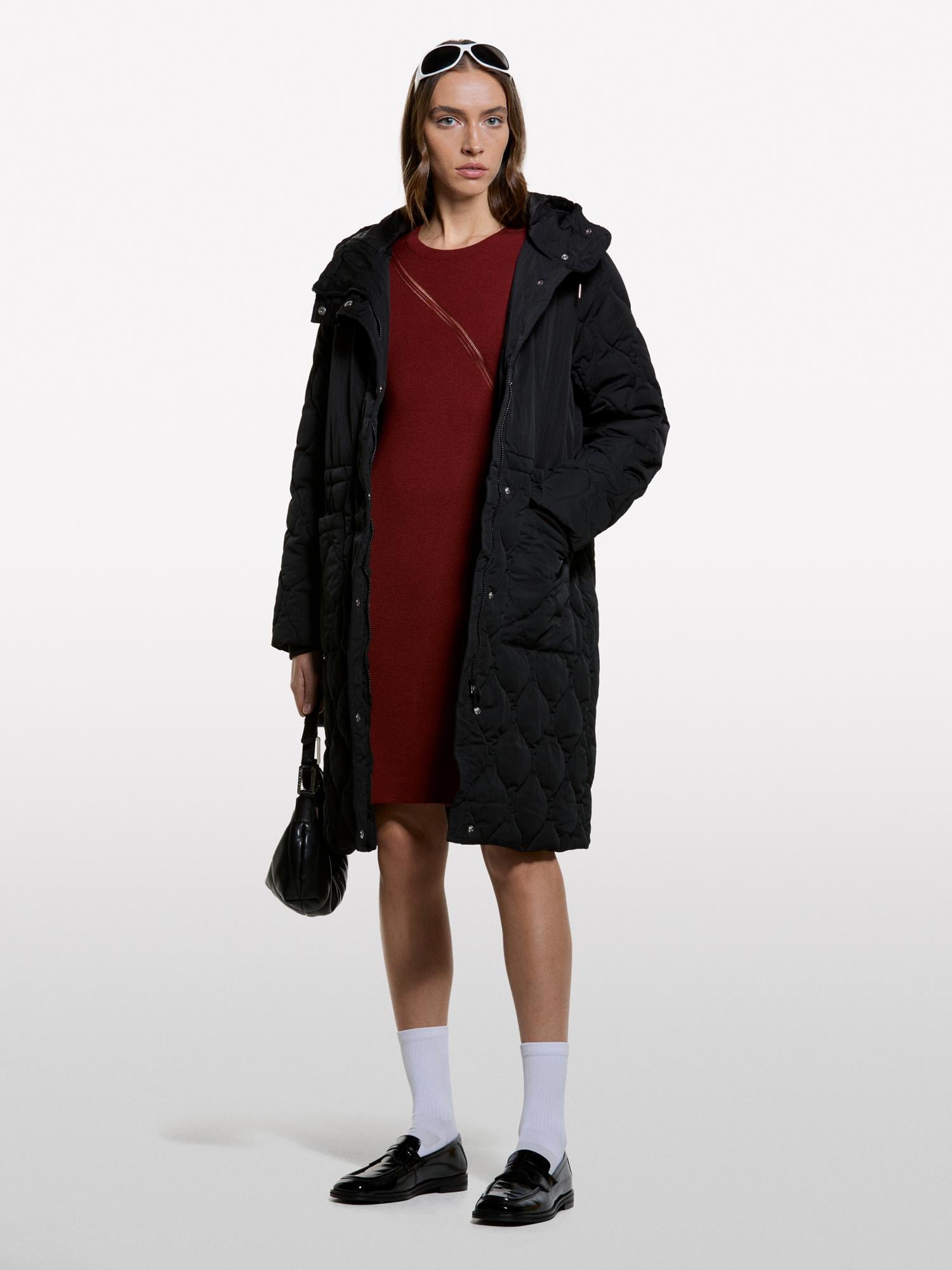 Kadın Bordo Viskoz ve Yün Karışımlı Regular Fit Uzun Kollu  Triko Elbise