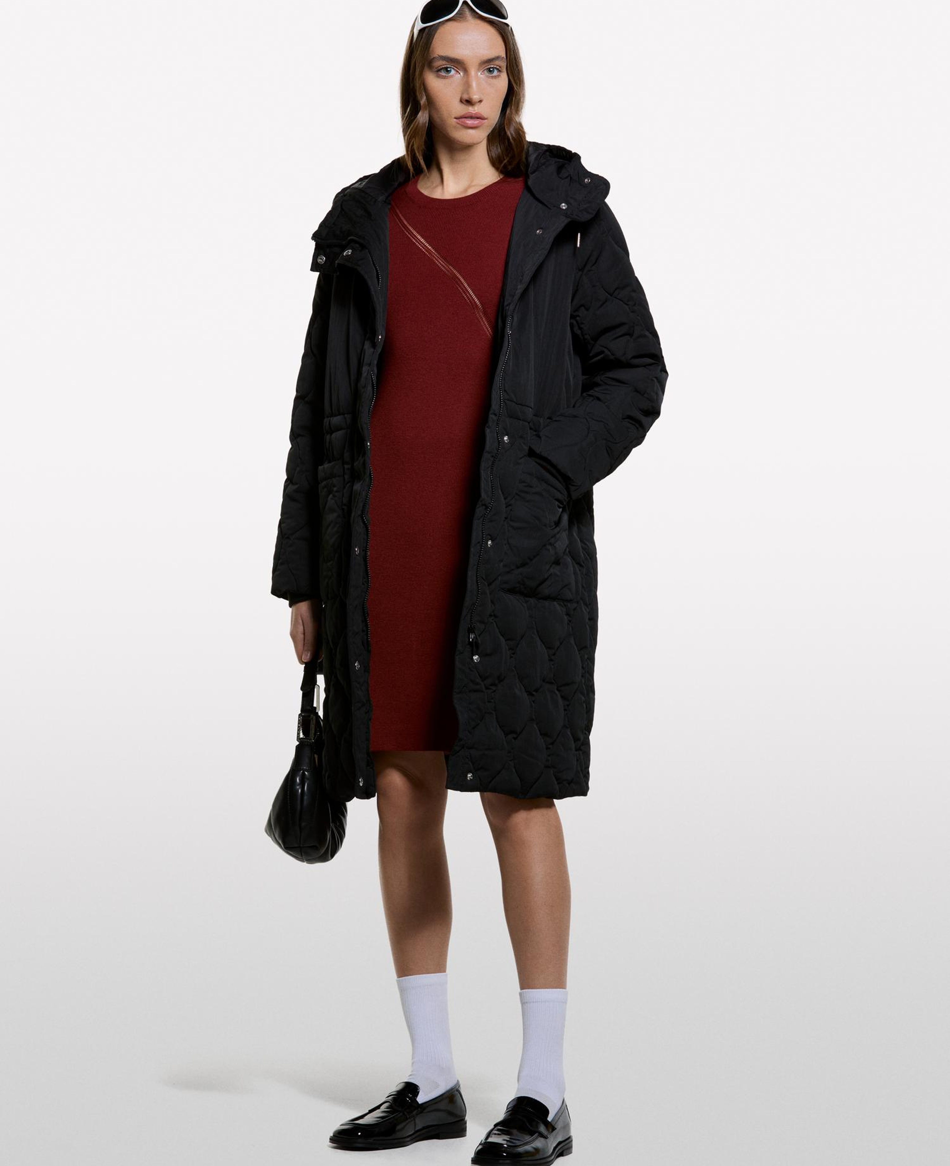 Kadın Bordo Viskoz ve Yün Karışımlı Regular Fit Uzun Kollu Triko Elbise