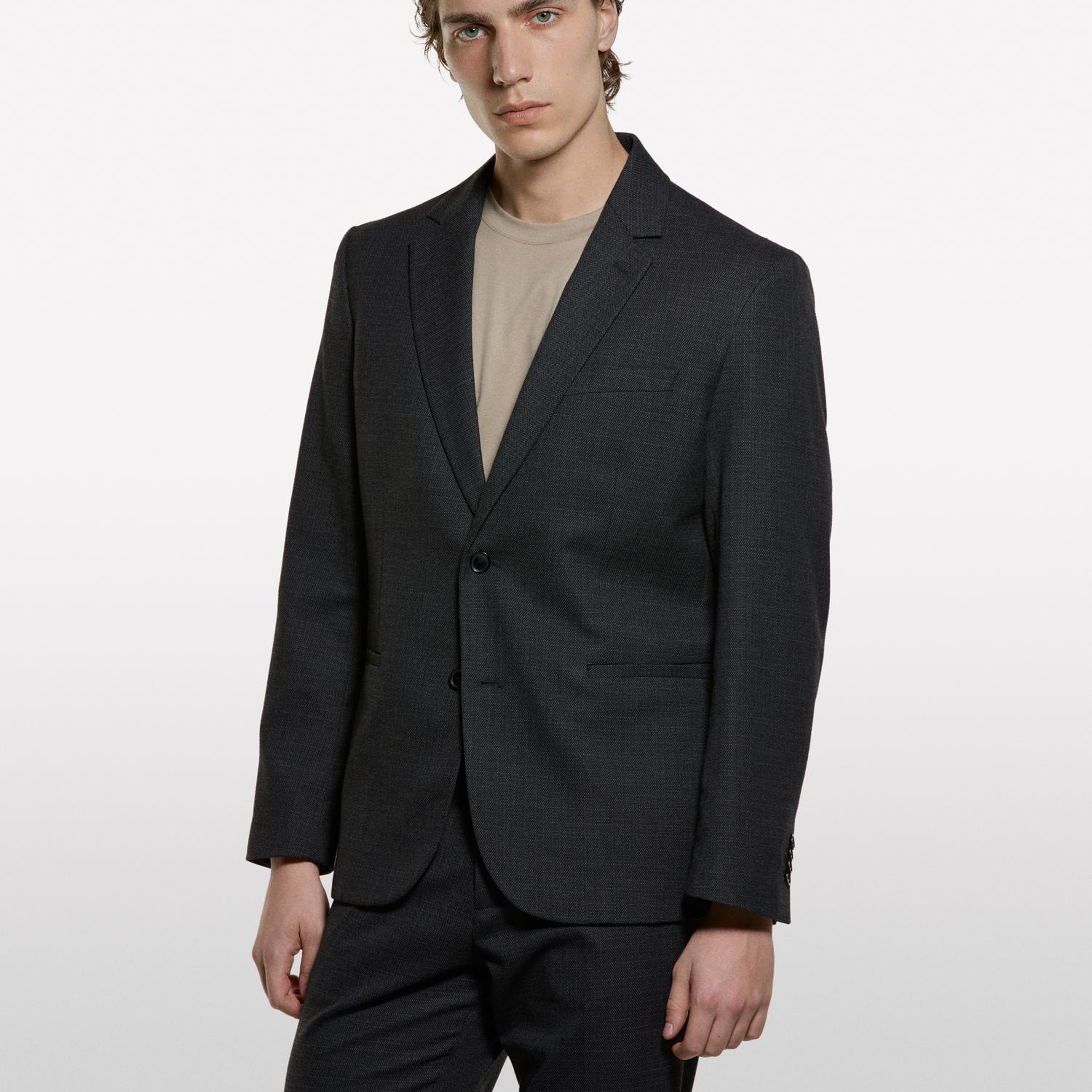 Erkek Siyah Viskoz Karışımlı Düğmeli Blazer Ceket