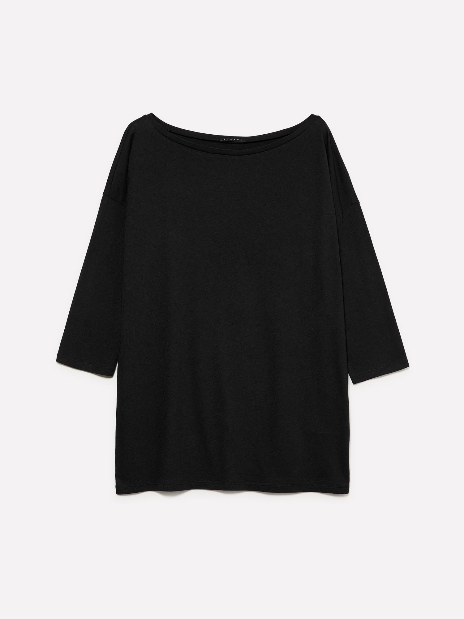 Kadın Siyah Modal Karışımlı Kayık Yaka Regular Fit T-Shirt