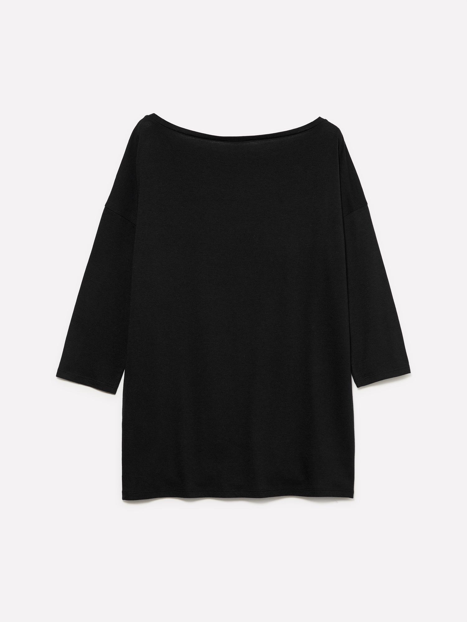 Kadın Siyah Modal Karışımlı Kayık Yaka Regular Fit T-Shirt