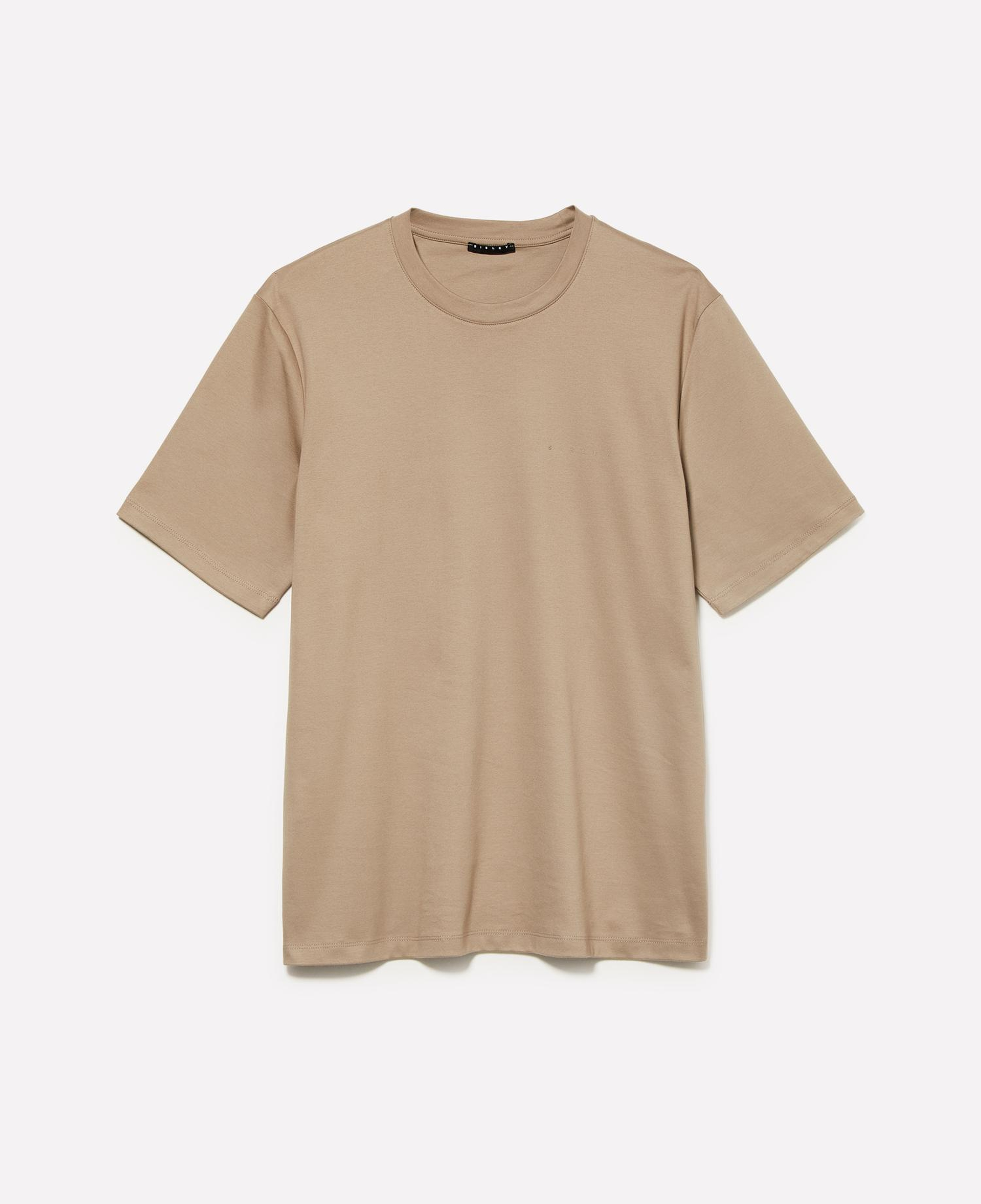 Erkek Taş Rengi %100 Pamuk Göğüs Baskılı Bisiklet Yaka T-Shirt