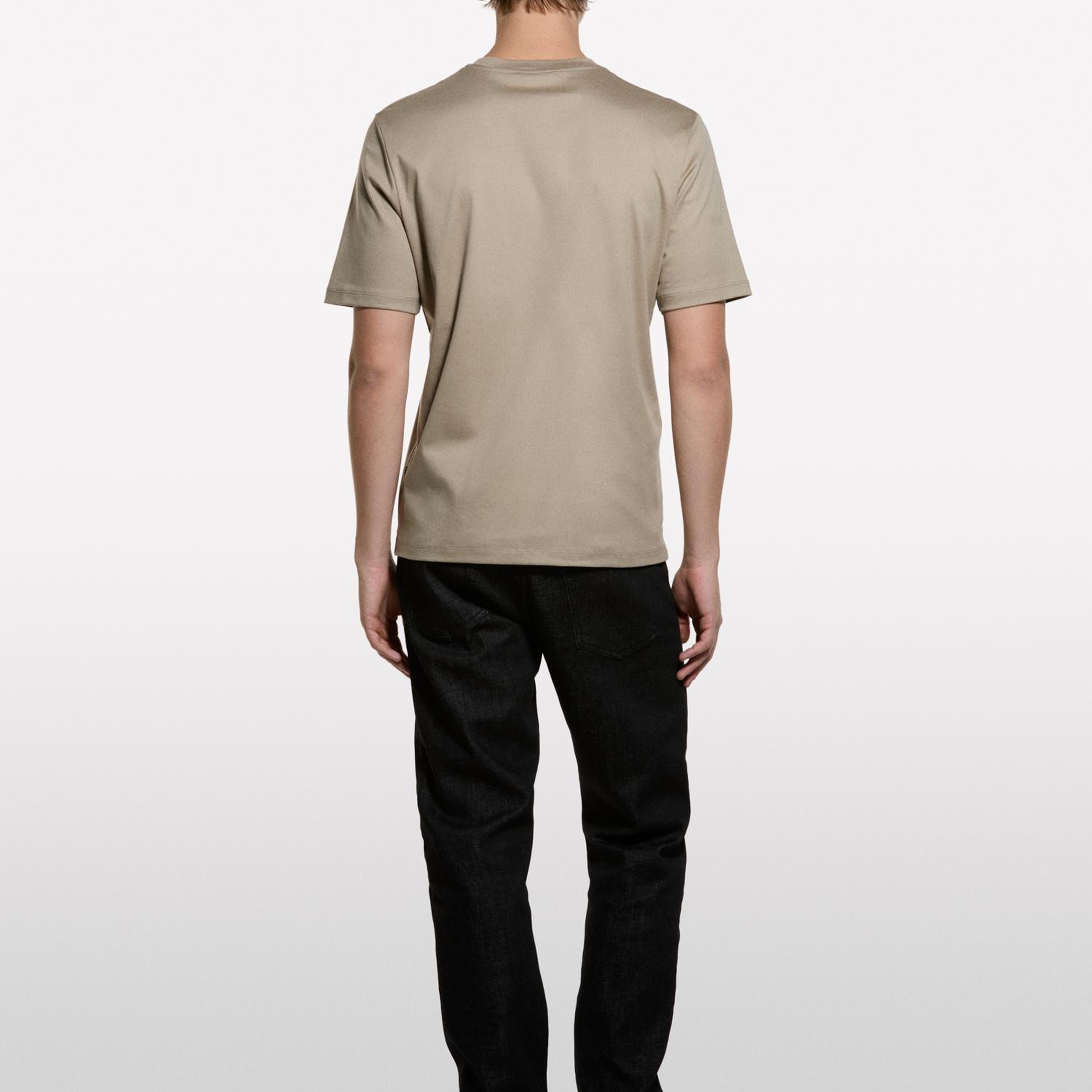 Erkek Taş Rengi %100 Pamuk Göğüs Baskılı Bisiklet Yaka T-Shirt