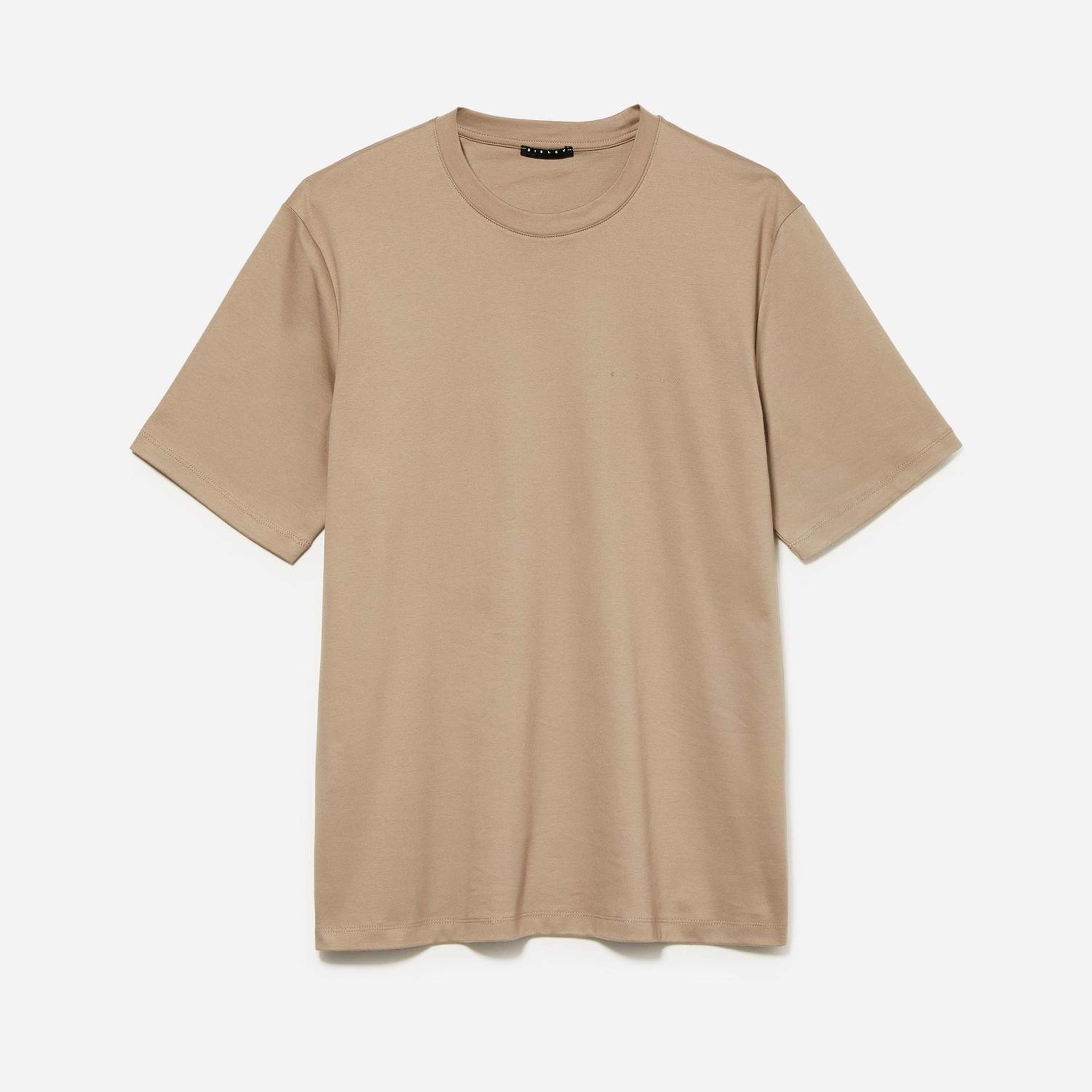 Erkek Taş Rengi %100 Pamuk Göğüs Baskılı Bisiklet Yaka T-Shirt