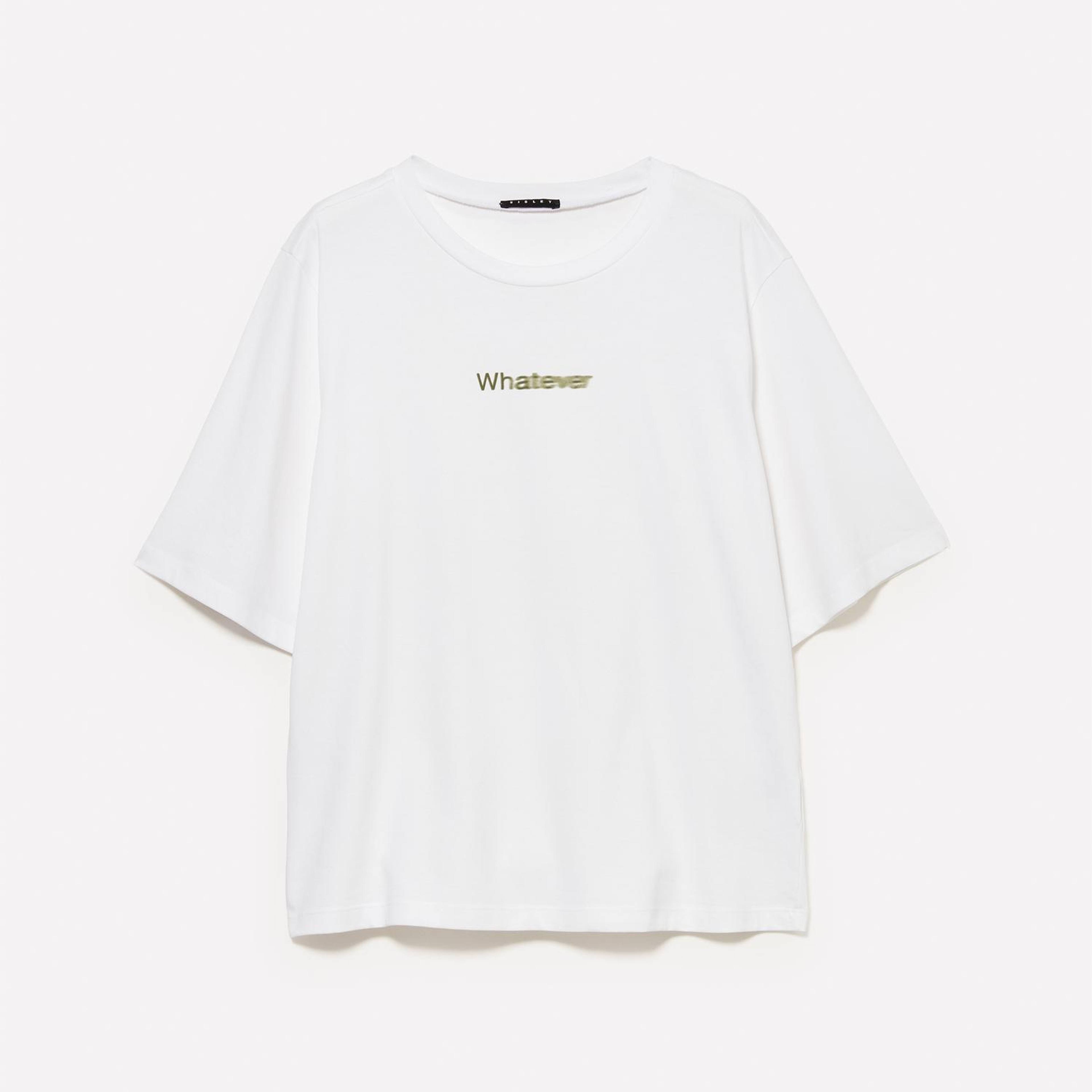 Kadın Beyaz %100 Pamuk Önü Baskılı Bisiklet Yaka Boxy Fit T-Shirt