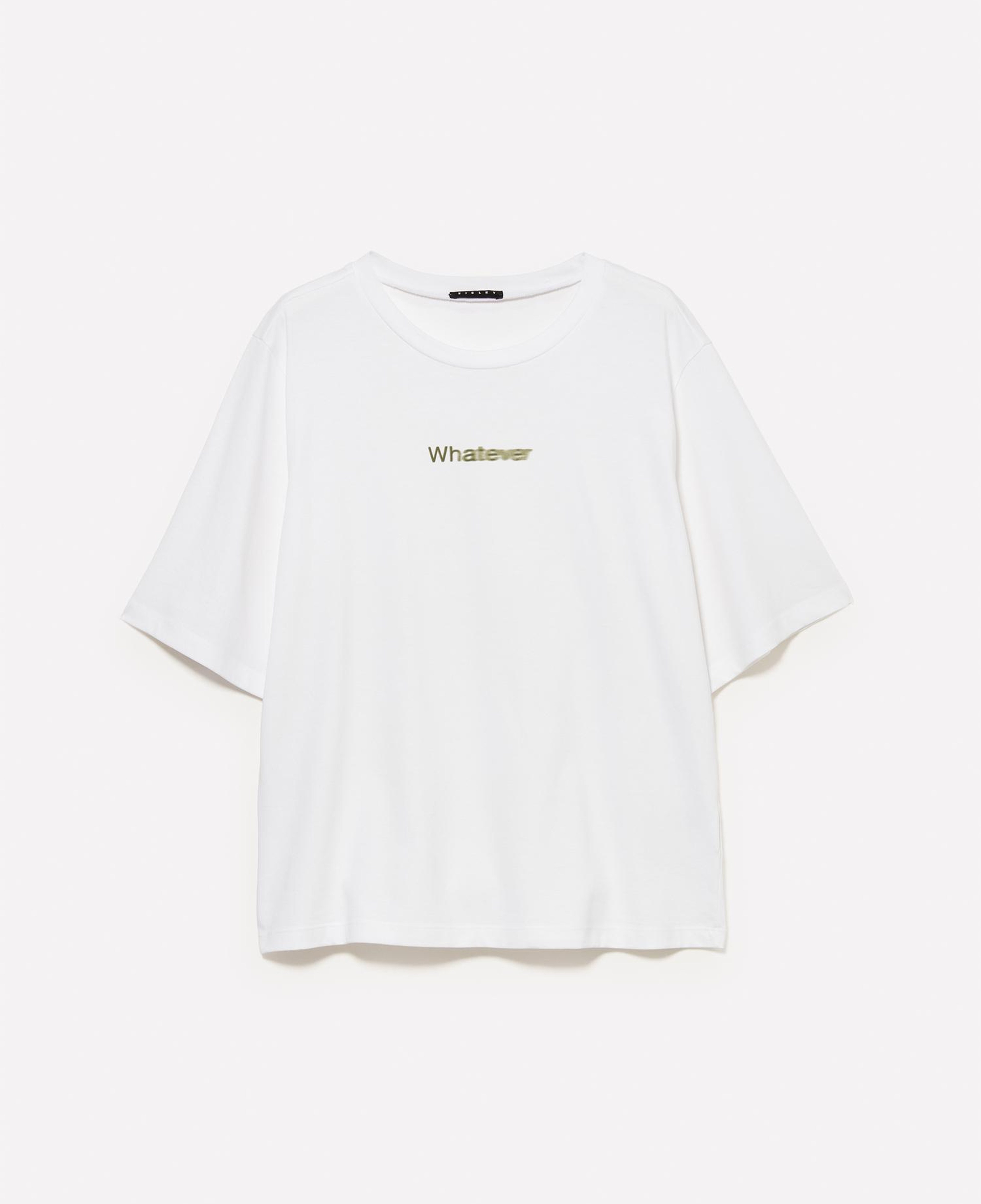 Kadın Beyaz %100 Pamuk Önü Baskılı Bisiklet Yaka Boxy Fit T-Shirt