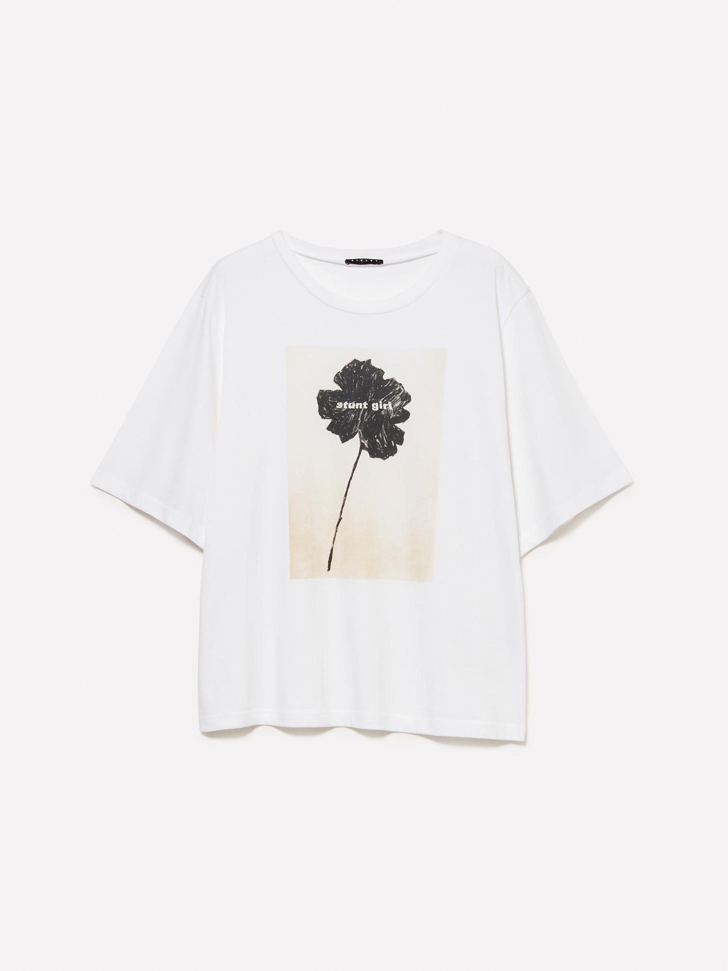 Kadın Krem %100 Pamuk Önü Baskılı Bisiklet Yaka Boxy Fit T-Shirt