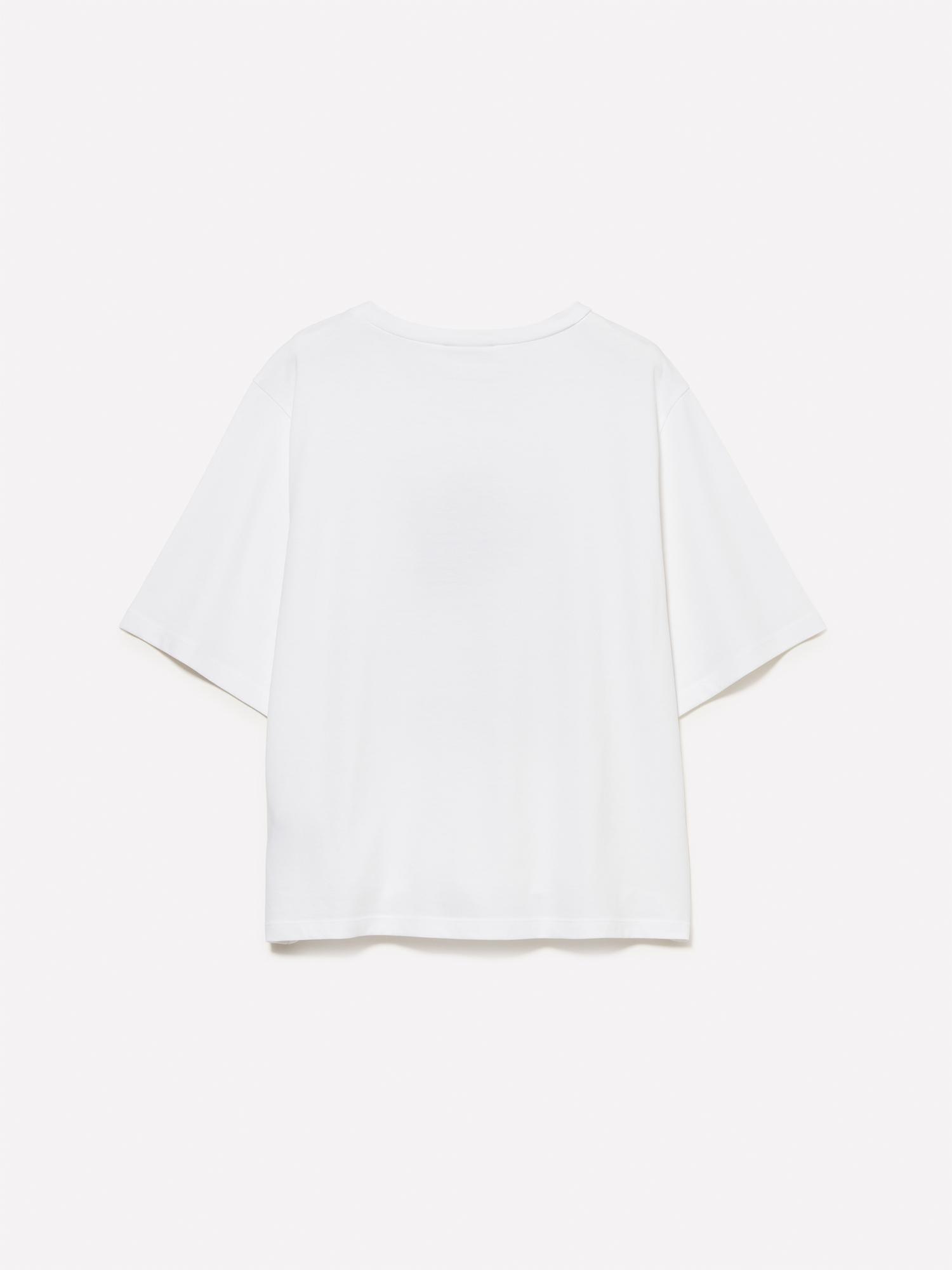 Kadın Krem %100 Pamuk Önü Baskılı Bisiklet Yaka Boxy Fit T-Shirt