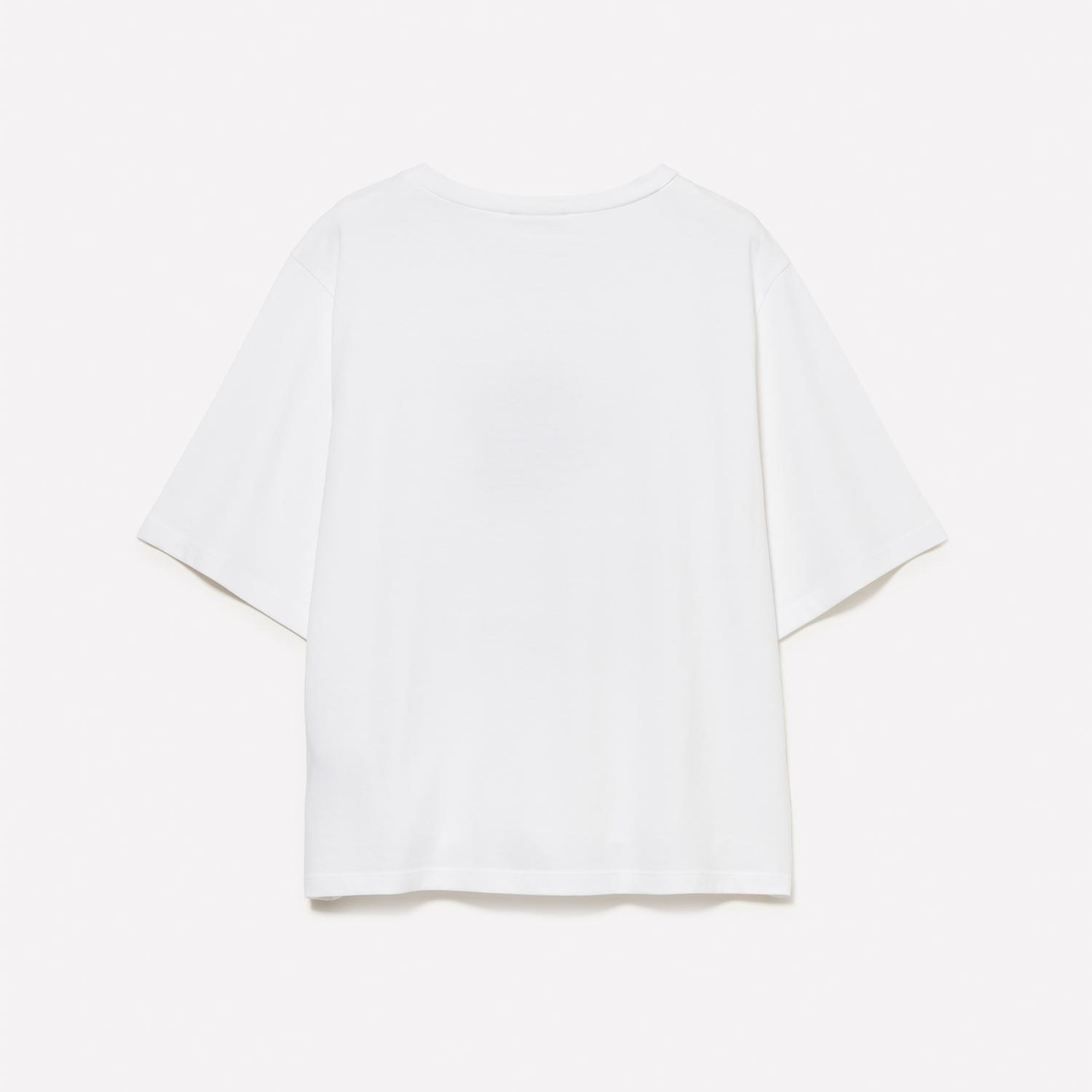 Kadın Krem %100 Pamuk Önü Baskılı Bisiklet Yaka Boxy Fit T-Shirt